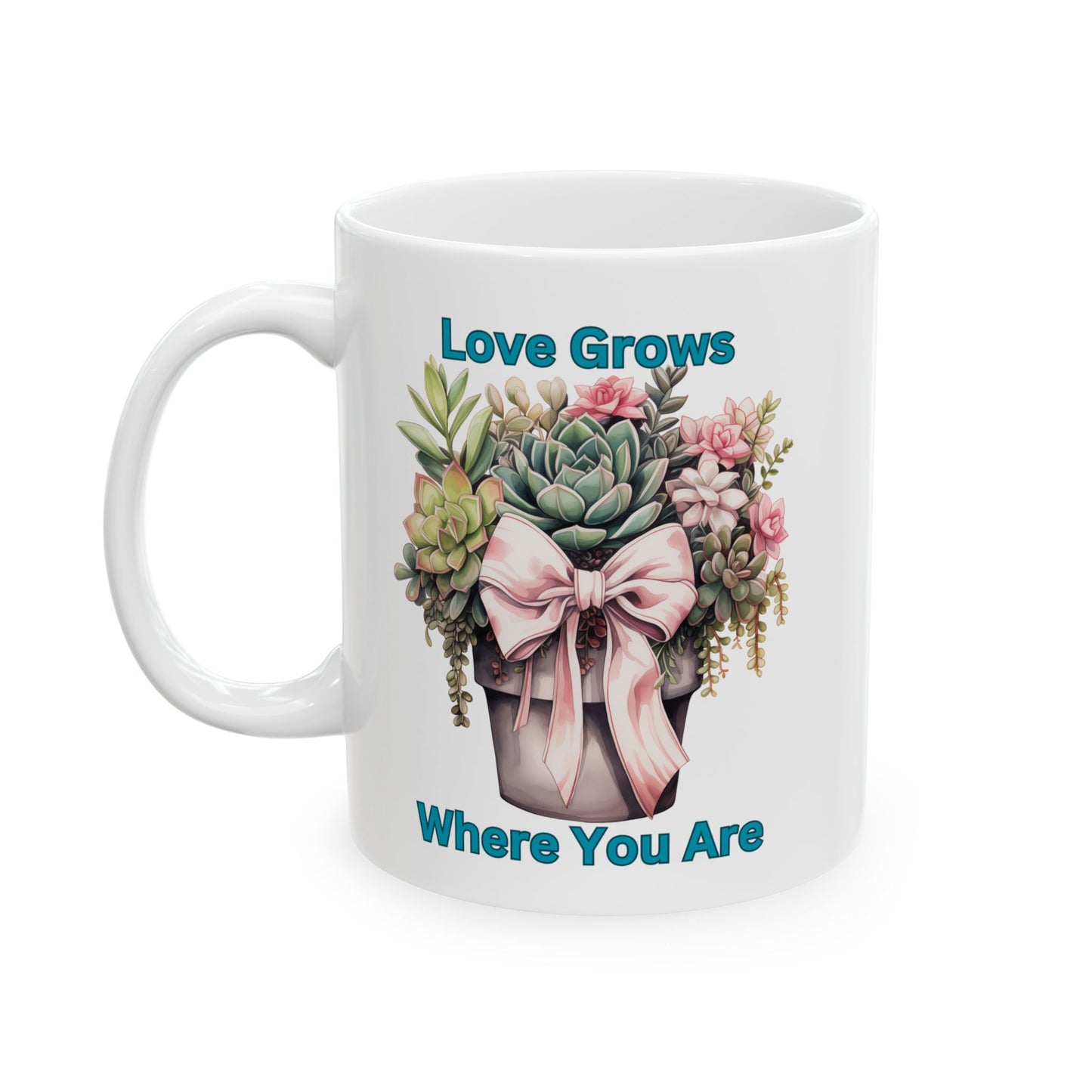 Love Grows Ceramic Mug | Cute Gift, 11oz - 15oz Sizes, Handcrafted Pottery Coffee Cup, Home & Kitchen Decor, Unique Art Mug