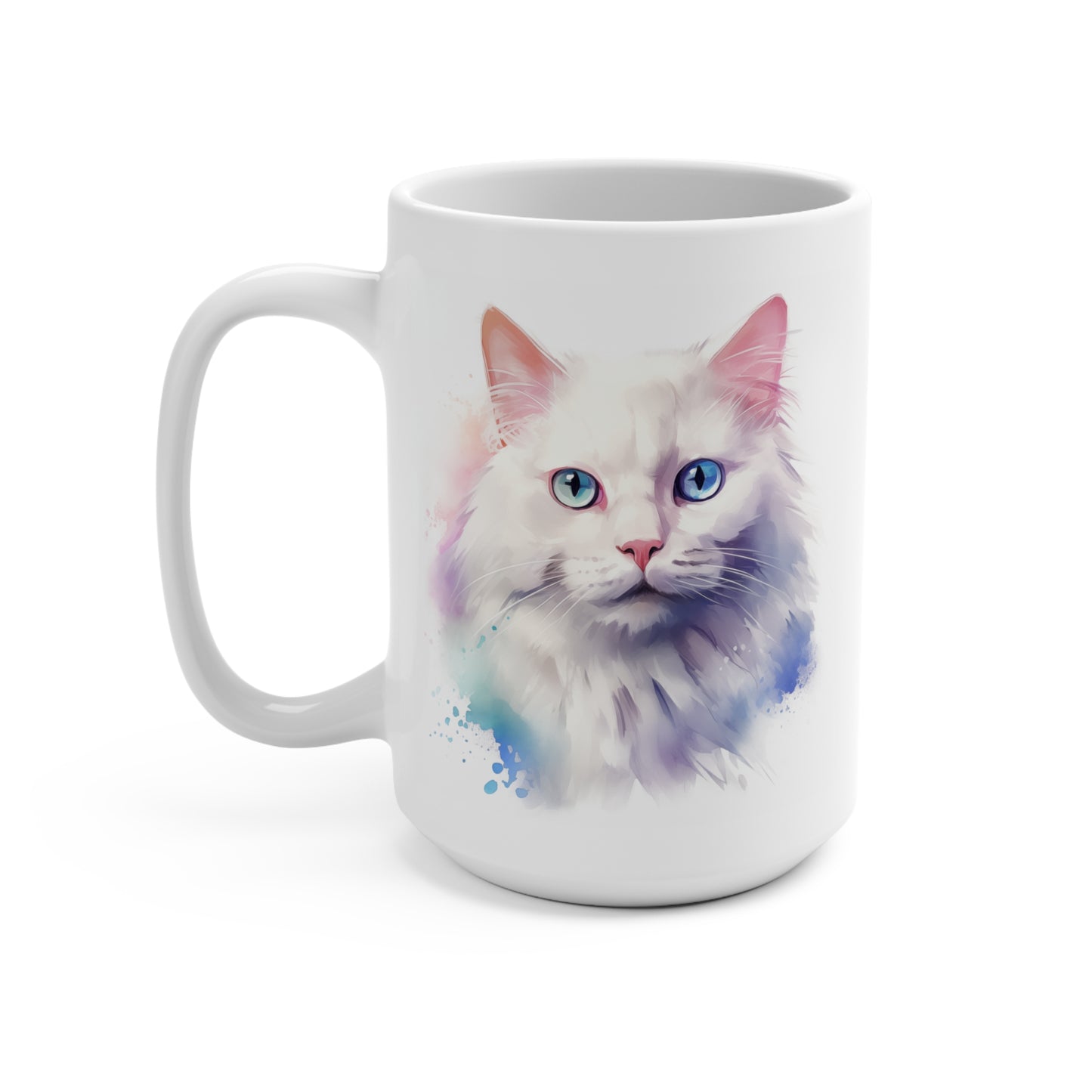 White Cat Mug - Cute Animal Coffee Cup, 15oz Ceramic Tea Mug, Cat Lover Gift, Pet Owner Present, Adorable Kitty Drinkware