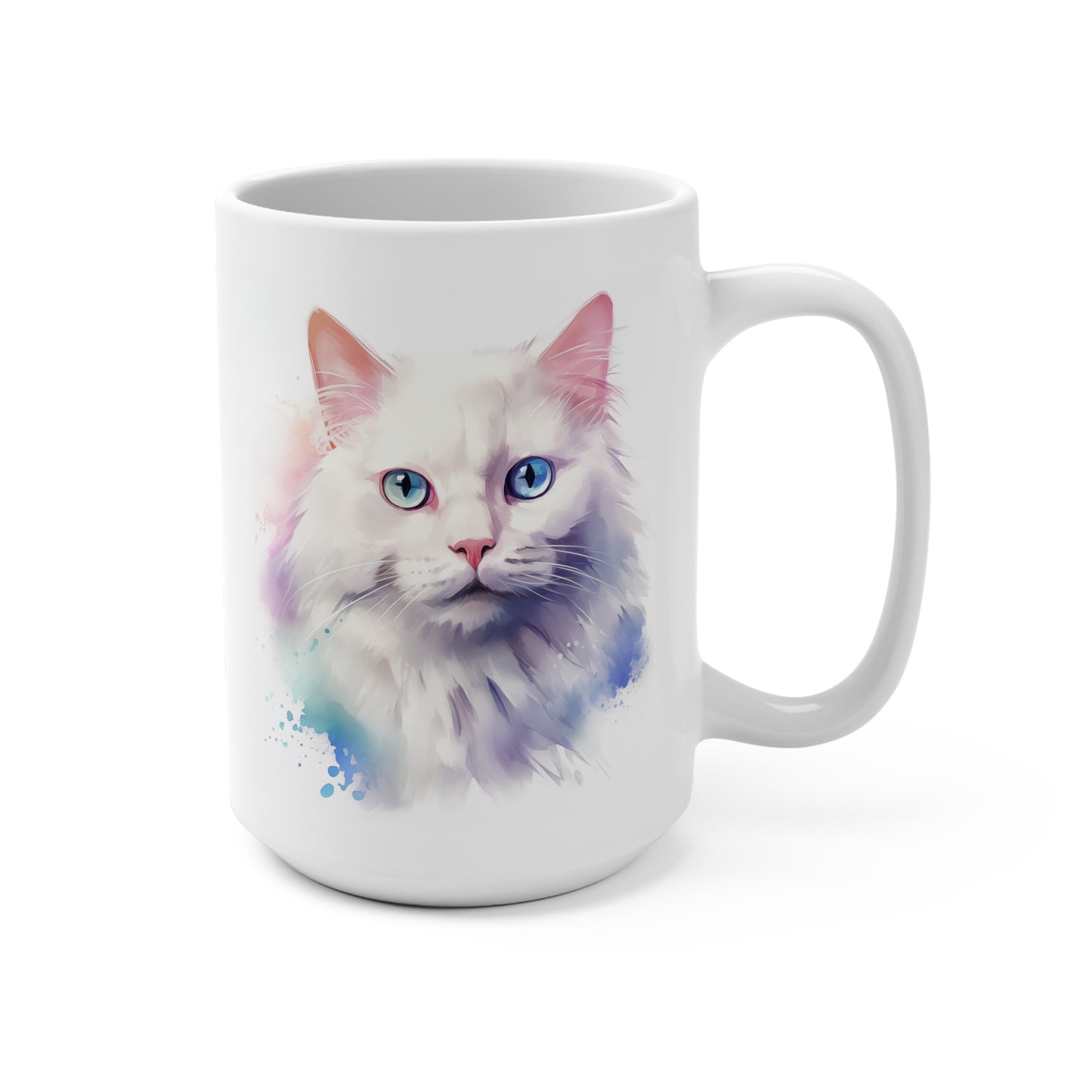 White Cat Mug - Cute Animal Coffee Cup, 15oz Ceramic Tea Mug, Cat Lover Gift, Pet Owner Present, Adorable Kitty Drinkware