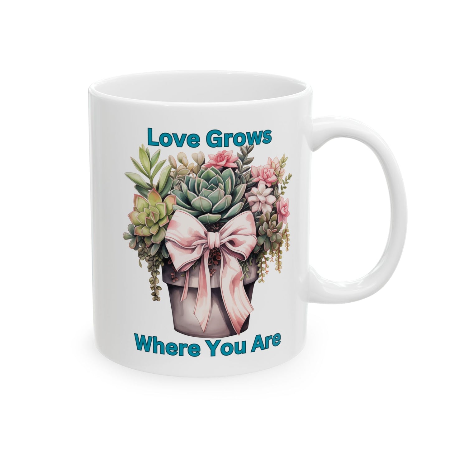 Love Grows Ceramic Mug | Cute Gift, 11oz - 15oz Sizes, Handcrafted Pottery Coffee Cup, Home & Kitchen Decor, Unique Art Mug