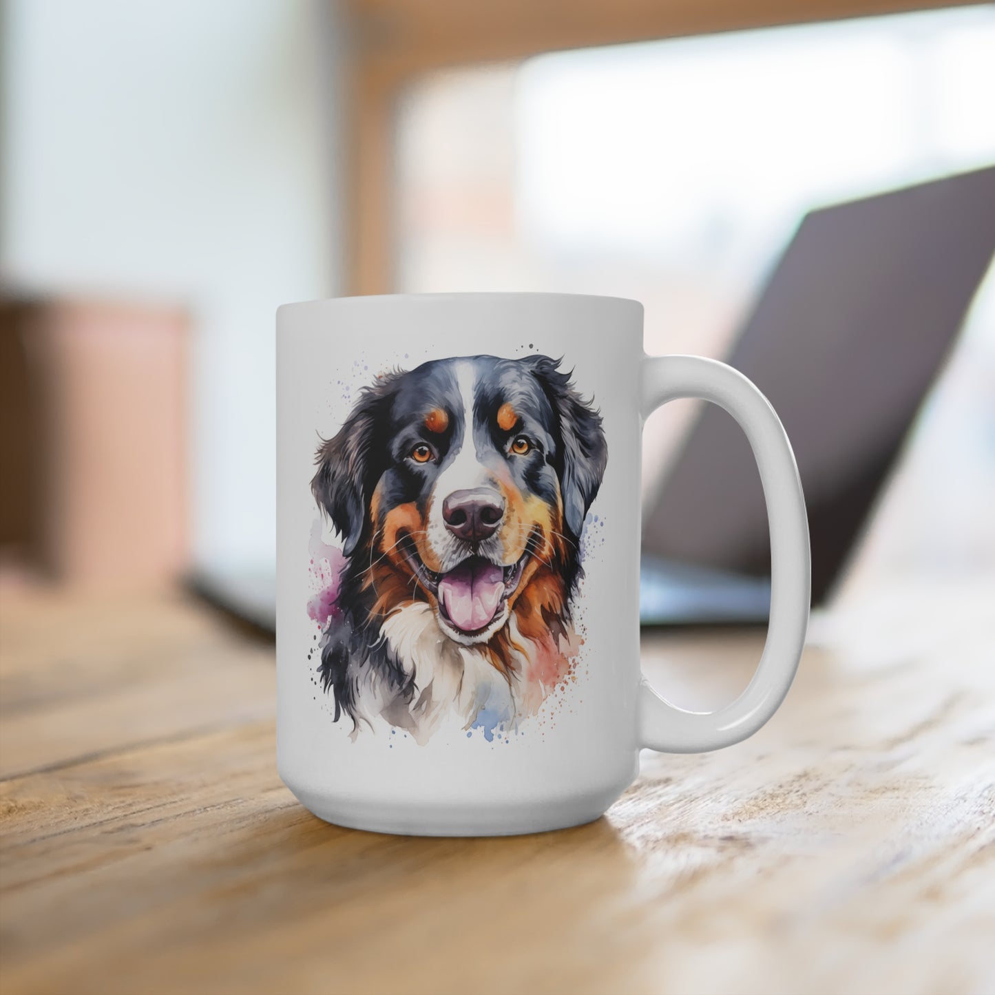 Bernese Mountain Dog Lover Mug 15oz, Cute Puppy Coffee Cup, Dog Mom Gift, Pet Owner Present, Animal Lover Drinkware