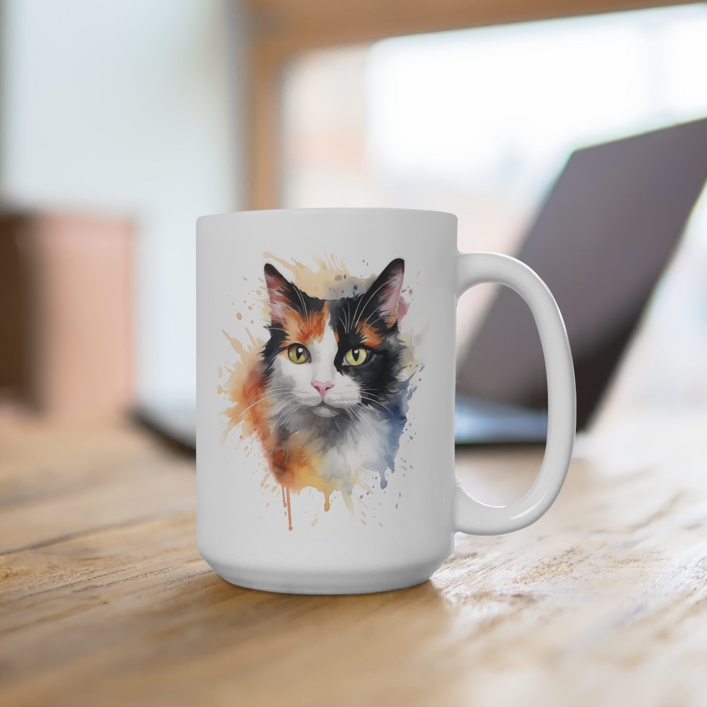 Calico Cat Mug - Cute Animal Coffee Cup, 15oz Ceramic Tea Mug, Cat Lover Gift, Pet Owner Present, Adorable Kitty Drinkware, Unique Feline