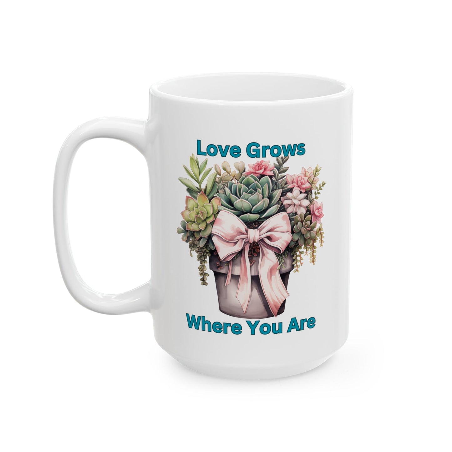 Love Grows Ceramic Mug | Cute Gift, 11oz - 15oz Sizes, Handcrafted Pottery Coffee Cup, Home & Kitchen Decor, Unique Art Mug