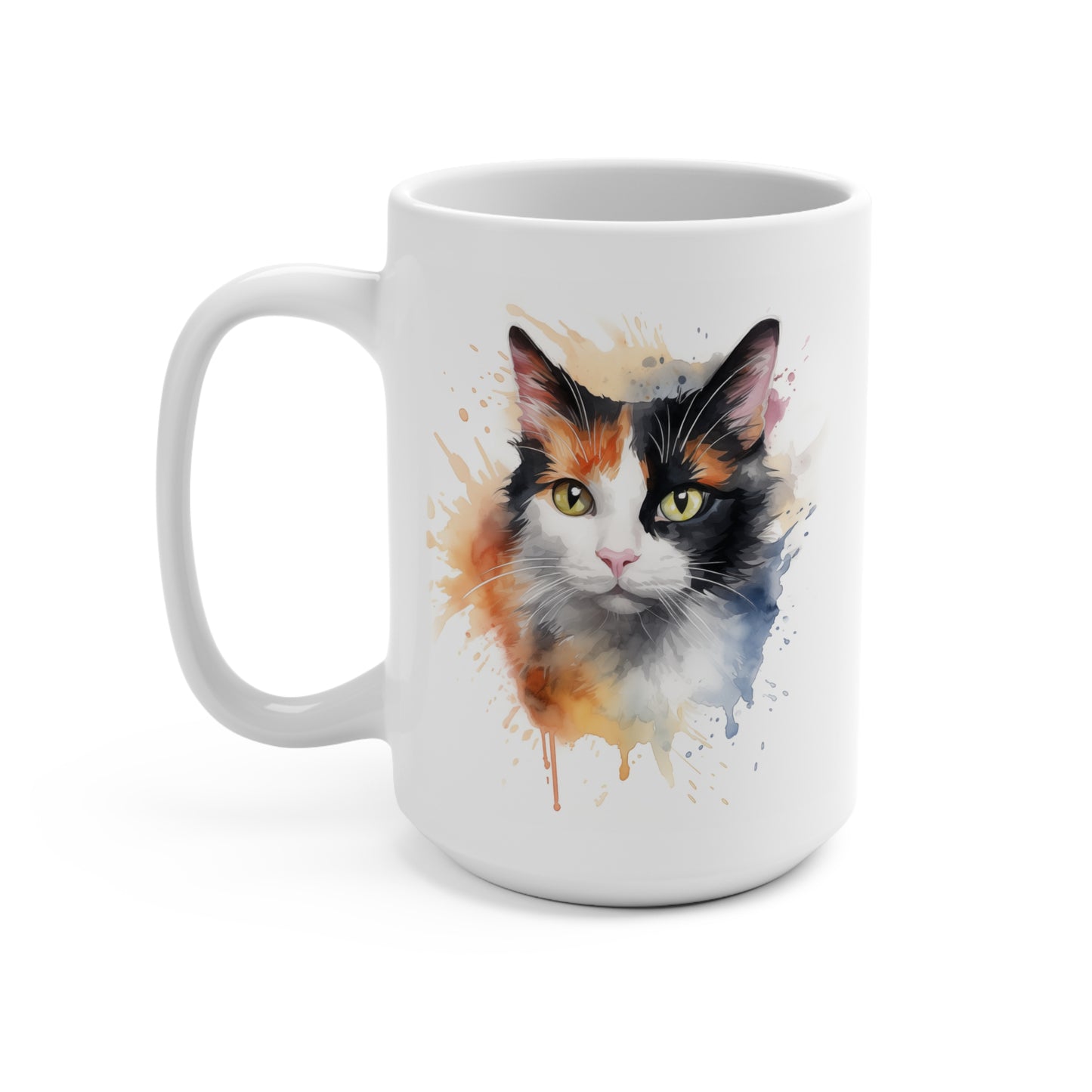 Calico Cat Mug - Cute Animal Coffee Cup, 15oz Ceramic Tea Mug, Cat Lover Gift, Pet Owner Present, Adorable Kitty Drinkware, Unique Feline