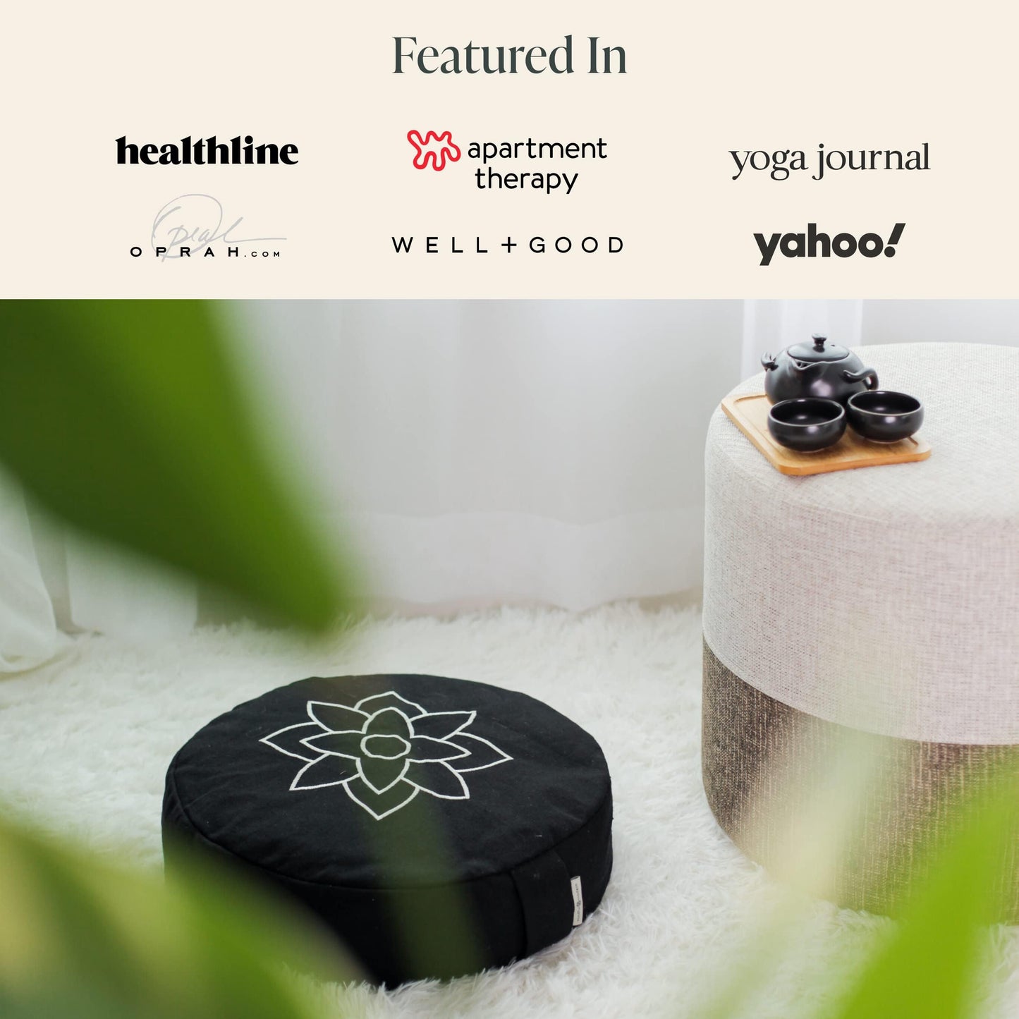 Mindful & Modern Large Meditation Cushion for Zafu Yoga - Meditation Pillow for Sitting on the Floor - Buckwheat Hull Filled Yoga Cushion with Removable, Washable 100% Cotton Cover and Carry Handle