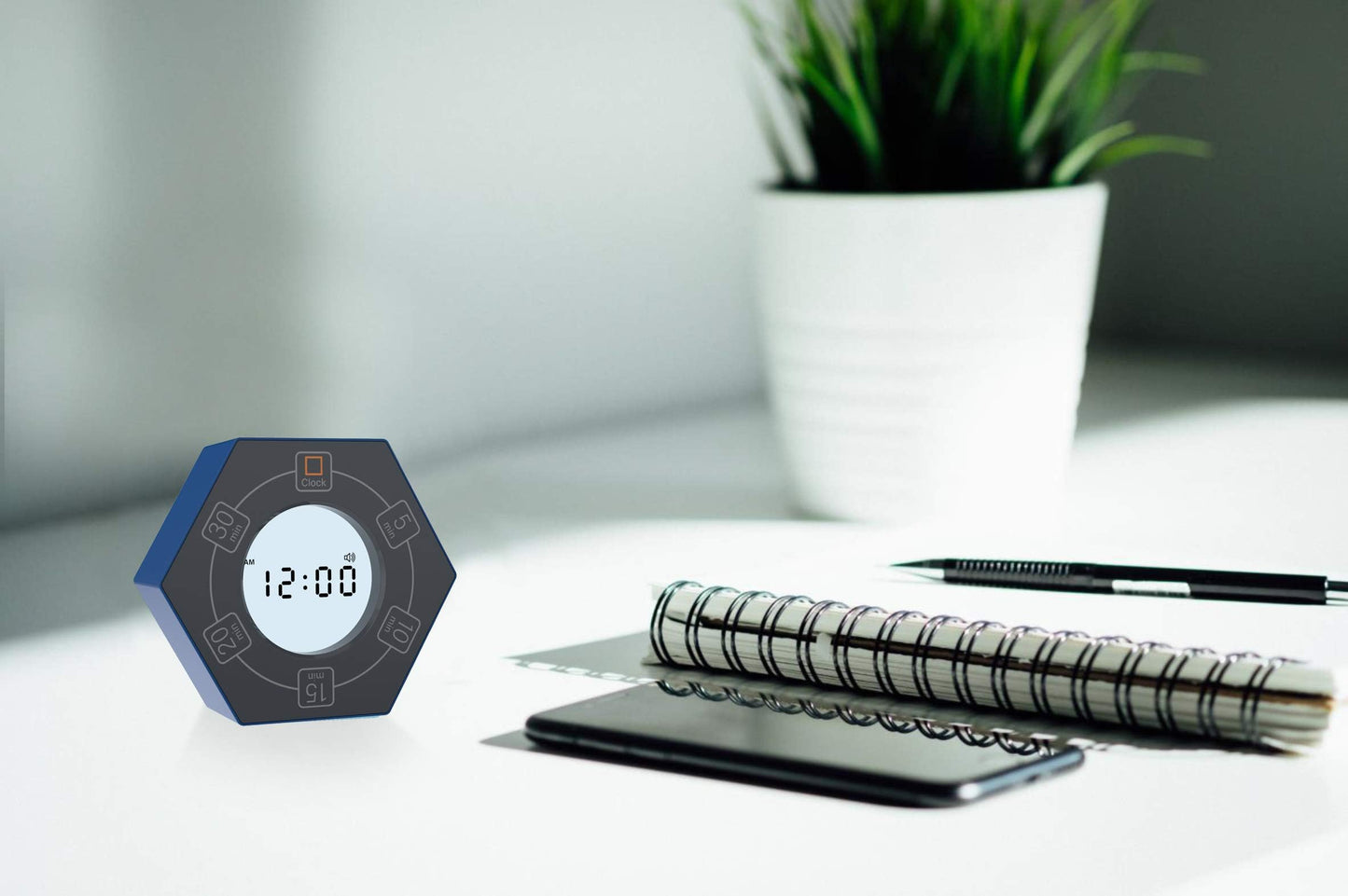 Home & Office Timer with Clock, 5,15, 30, 45, 60 Minute Preset Countdown Timer, Easy-to-Use Time Management Tool (Cyan)