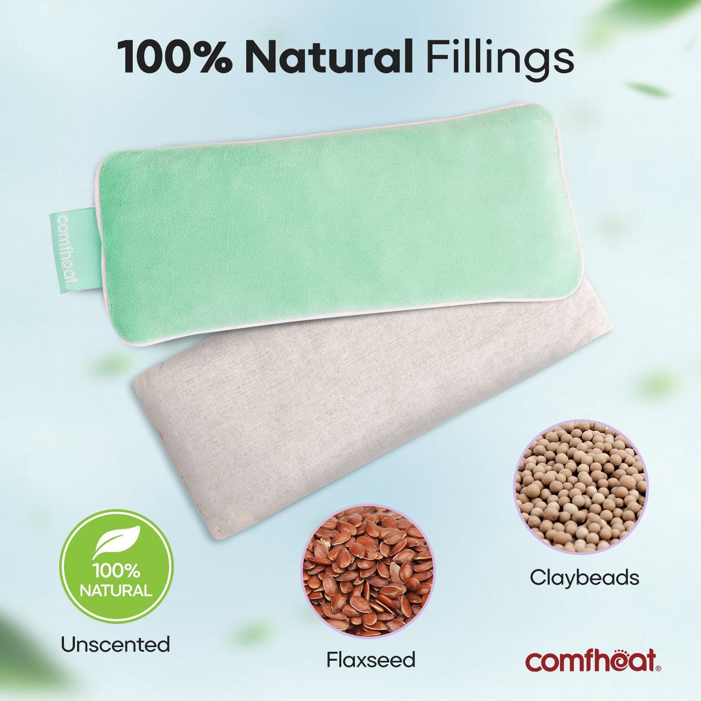 Unscented Weighted Eye Pillow - Soft Plush Removable Cover, Moist Heat & Cold Therapy, Natural Aromatherapy Eye Compress Pillow for Relaxation, Yoga, Meditation, and Sleep, Green