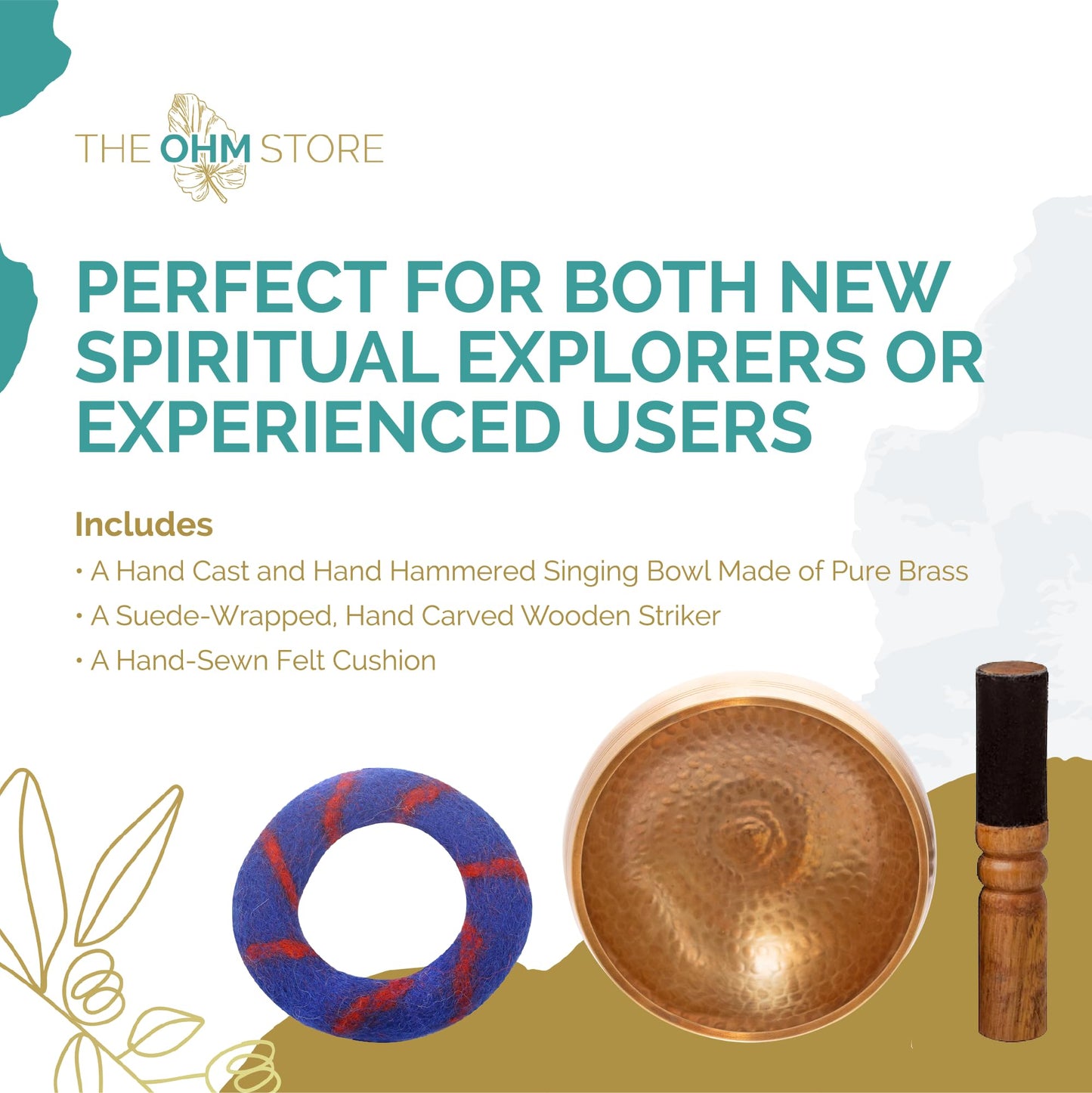 Ohm Store Tibetan Singing Bowl Set — Meditation Sound Bowl Handcrafted in Nepal for Yoga, Chakra Healing, Mindfulness, and Stress Relief — Unique Spiritual Gifts for Women and Men