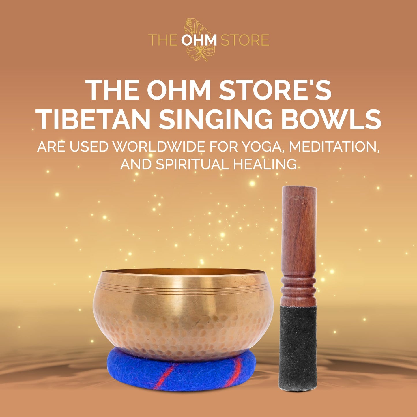 Ohm Store Tibetan Singing Bowl Set — Meditation Sound Bowl Handcrafted in Nepal for Yoga, Chakra Healing, Mindfulness, and Stress Relief — Unique Spiritual Gifts for Women and Men