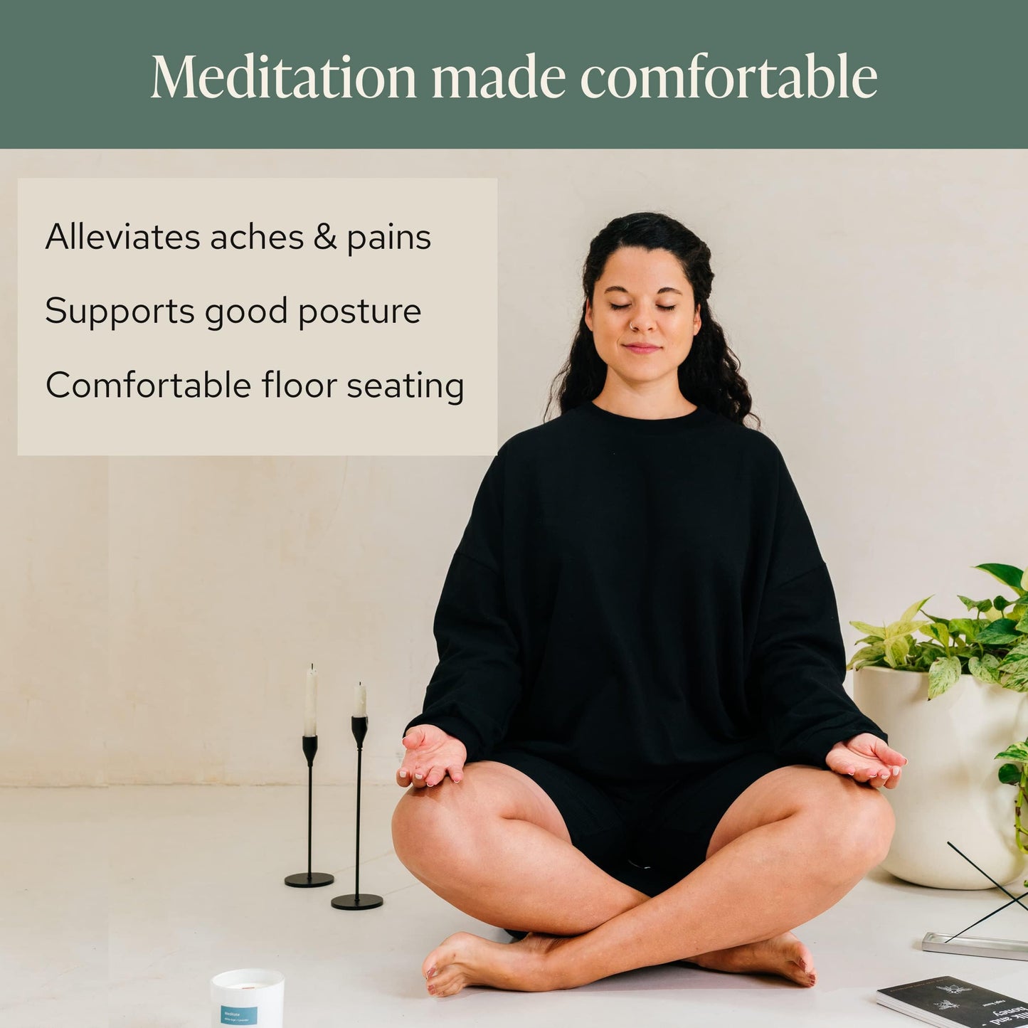 Mindful & Modern Large Meditation Cushion for Zafu Yoga - Meditation Pillow for Sitting on the Floor - Buckwheat Hull Filled Yoga Cushion with Removable, Washable 100% Cotton Cover and Carry Handle