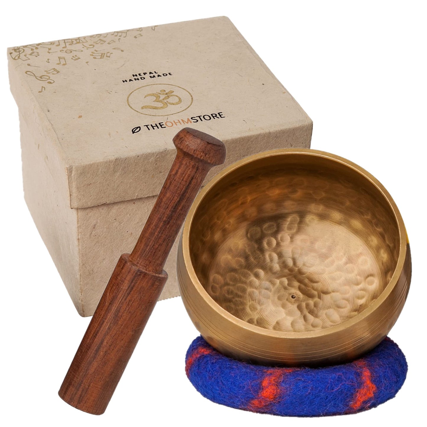 Ohm Store Tibetan Singing Bowl Set — Meditation Sound Bowl Handcrafted in Nepal for Yoga, Chakra Healing, Mindfulness, and Stress Relief — Unique Spiritual Gifts for Women and Men