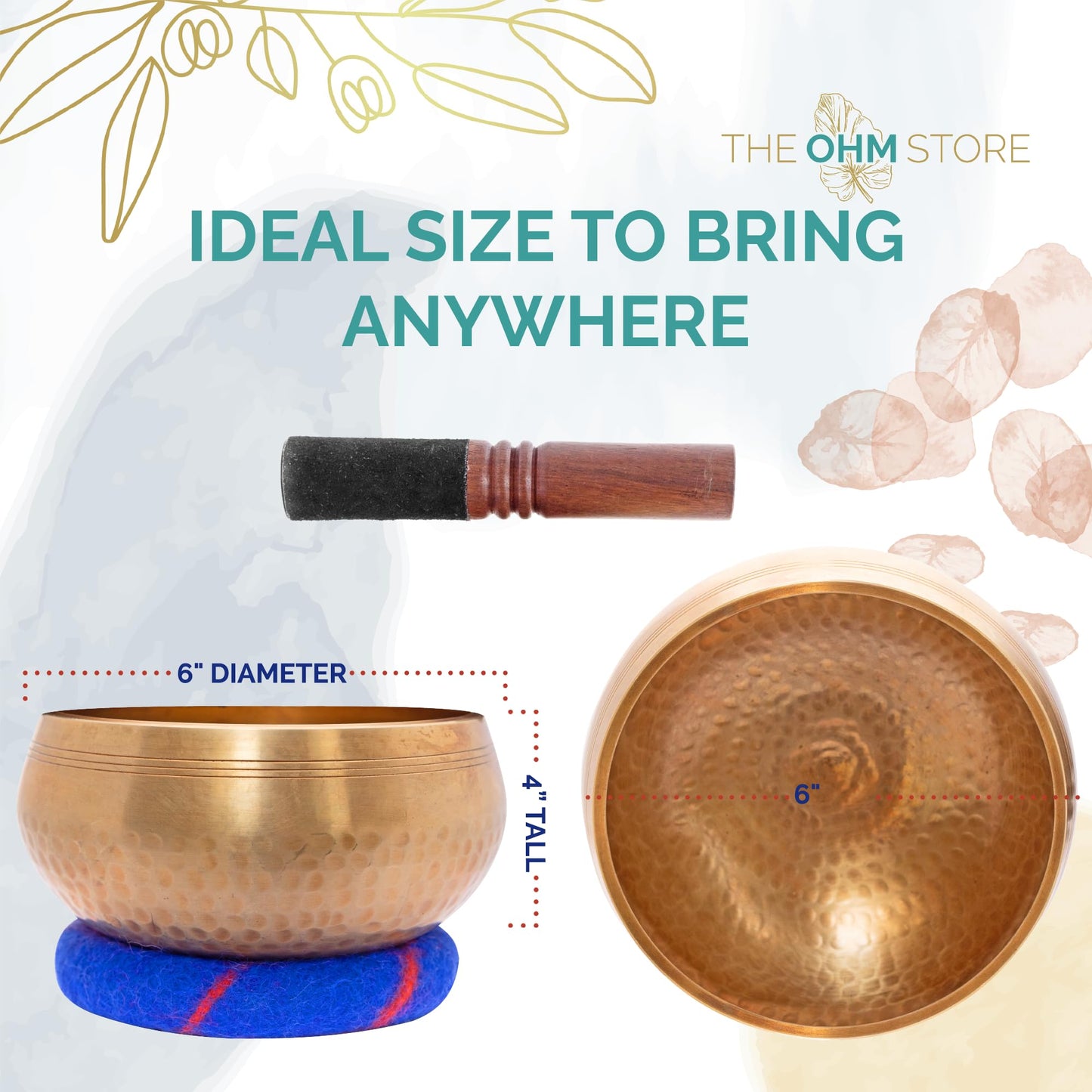 Ohm Store Tibetan Singing Bowl Set — Meditation Sound Bowl Handcrafted in Nepal for Yoga, Chakra Healing, Mindfulness, and Stress Relief — Unique Spiritual Gifts for Women and Men
