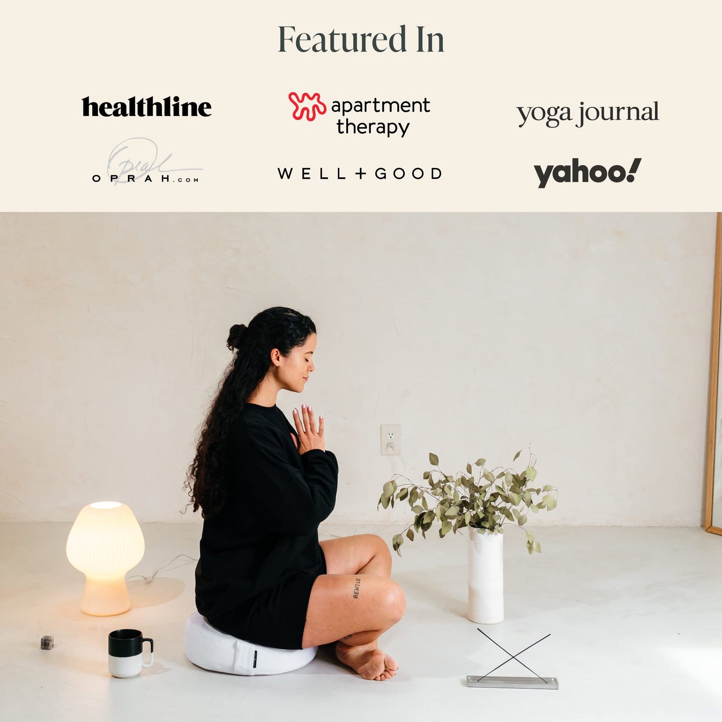 Mindful & Modern Large Meditation Cushion for Zafu Yoga - Meditation Pillow for Sitting on the Floor - Buckwheat Hull Filled Yoga Cushion with Removable, Washable 100% Cotton Cover and Carry Handle