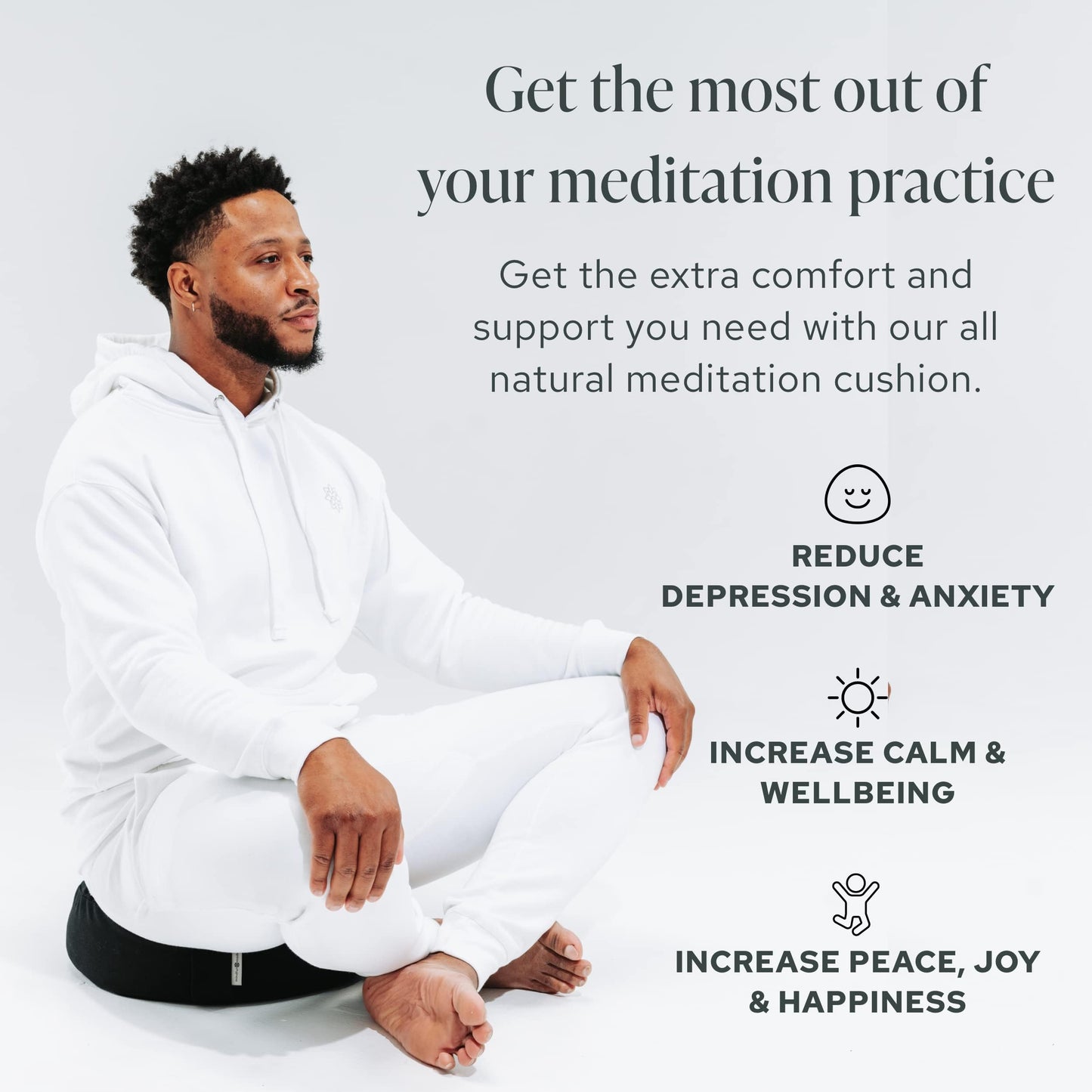 Mindful & Modern Large Meditation Cushion for Zafu Yoga - Meditation Pillow for Sitting on the Floor - Buckwheat Hull Filled Yoga Cushion with Removable, Washable 100% Cotton Cover and Carry Handle