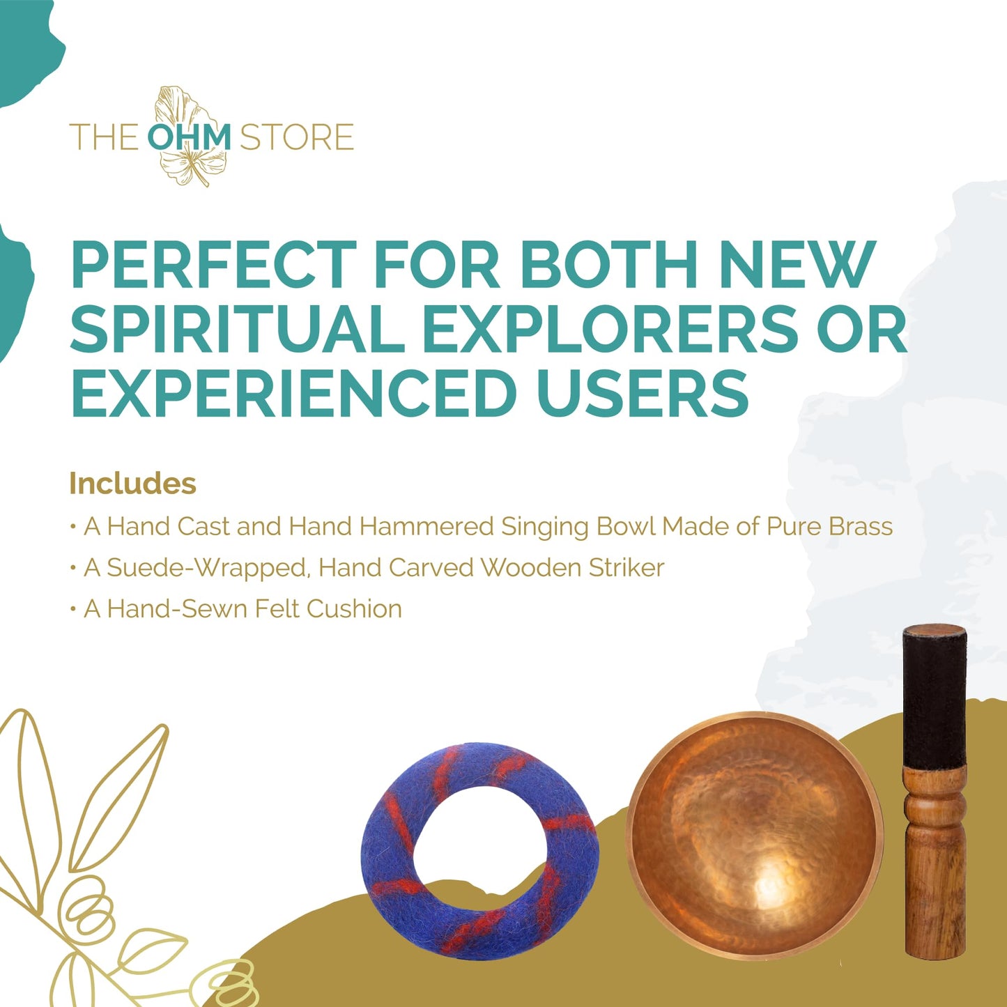 Ohm Store Tibetan Singing Bowl Set — Meditation Sound Bowl Handcrafted in Nepal for Yoga, Chakra Healing, Mindfulness, and Stress Relief — Unique Spiritual Gifts for Women and Men