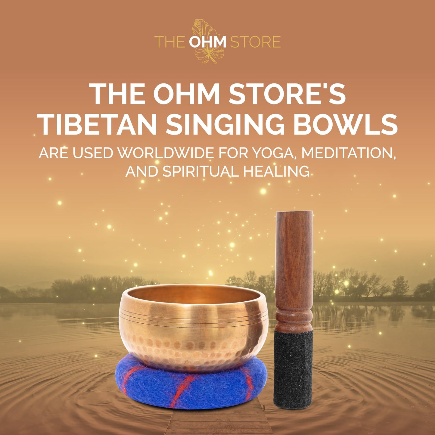 Ohm Store Tibetan Singing Bowl Set — Meditation Sound Bowl Handcrafted in Nepal for Yoga, Chakra Healing, Mindfulness, and Stress Relief — Unique Spiritual Gifts for Women and Men