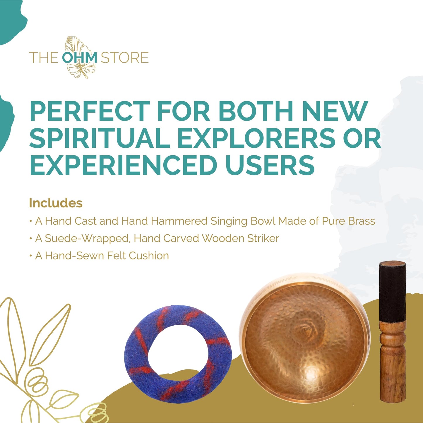 Ohm Store Tibetan Singing Bowl Set — Meditation Sound Bowl Handcrafted in Nepal for Yoga, Chakra Healing, Mindfulness, and Stress Relief — Unique Spiritual Gifts for Women and Men