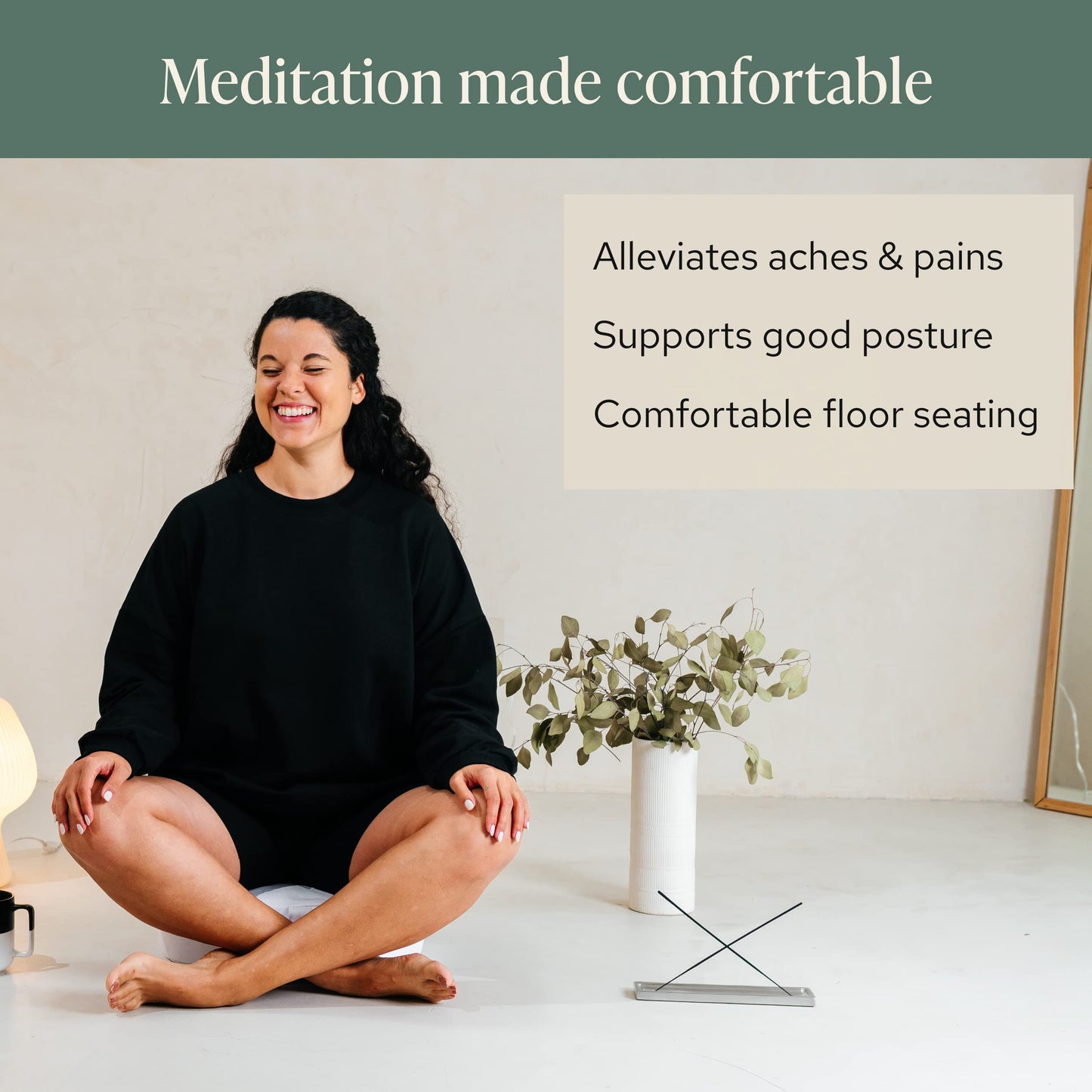Mindful & Modern Large Meditation Cushion for Zafu Yoga - Meditation Pillow for Sitting on the Floor - Buckwheat Hull Filled Yoga Cushion with Removable, Washable 100% Cotton Cover and Carry Handle