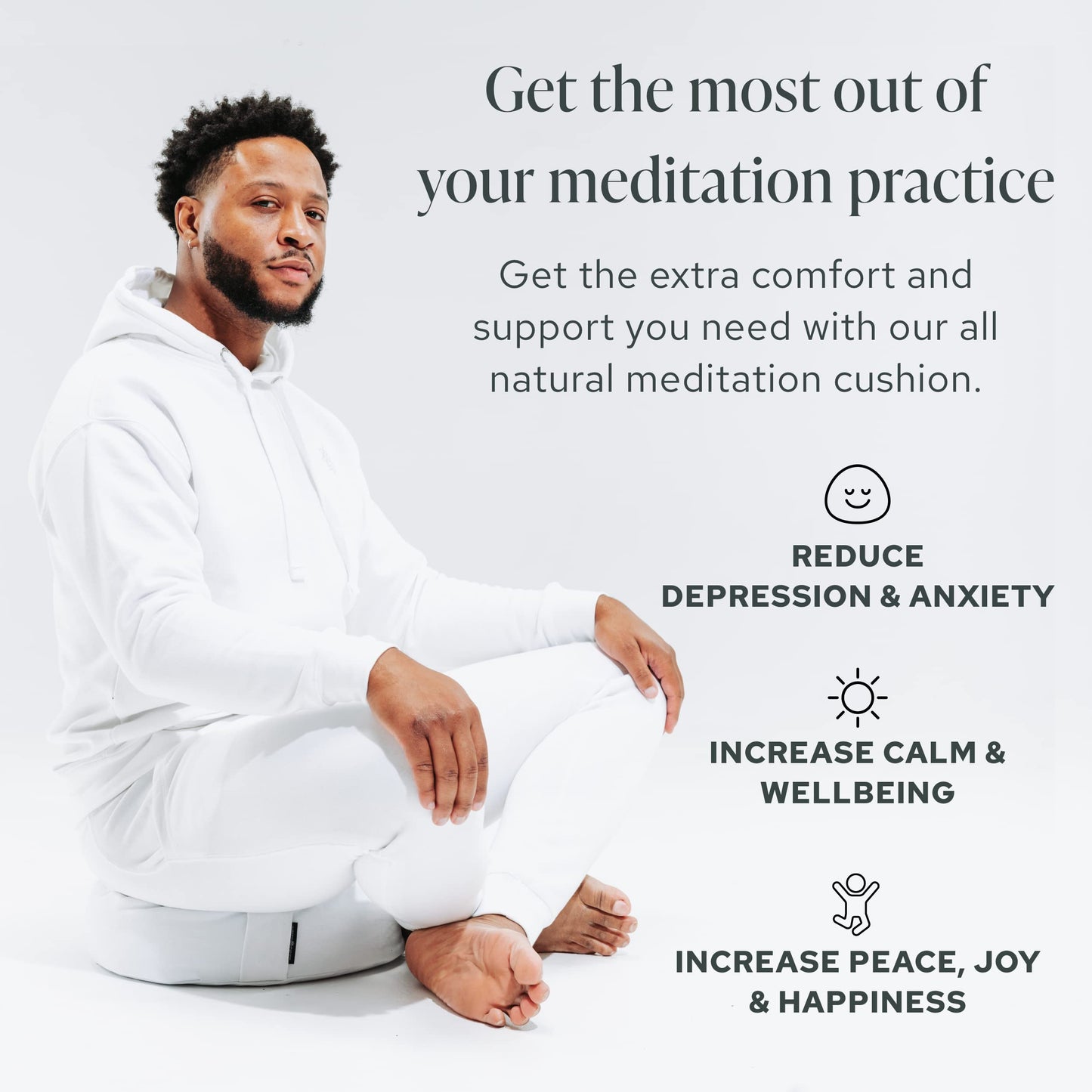 Mindful & Modern Large Meditation Cushion for Zafu Yoga - Meditation Pillow for Sitting on the Floor - Buckwheat Hull Filled Yoga Cushion with Removable, Washable 100% Cotton Cover and Carry Handle