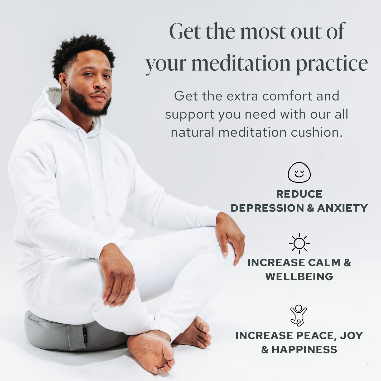 Mindful & Modern Large Meditation Cushion for Zafu Yoga - Meditation Pillow for Sitting on the Floor - Buckwheat Hull Filled Yoga Cushion with Removable, Washable 100% Cotton Cover and Carry Handle