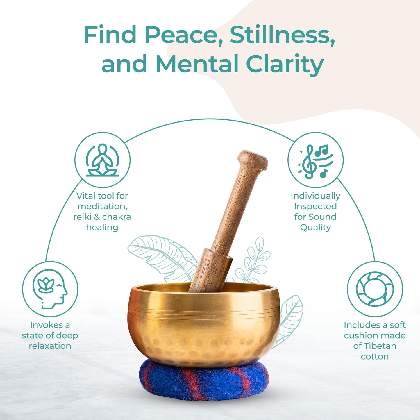 Ohm Store Tibetan Singing Bowl Set — Meditation Sound Bowl Handcrafted in Nepal for Yoga, Chakra Healing, Mindfulness, and Stress Relief — Unique Spiritual Gifts for Women and Men