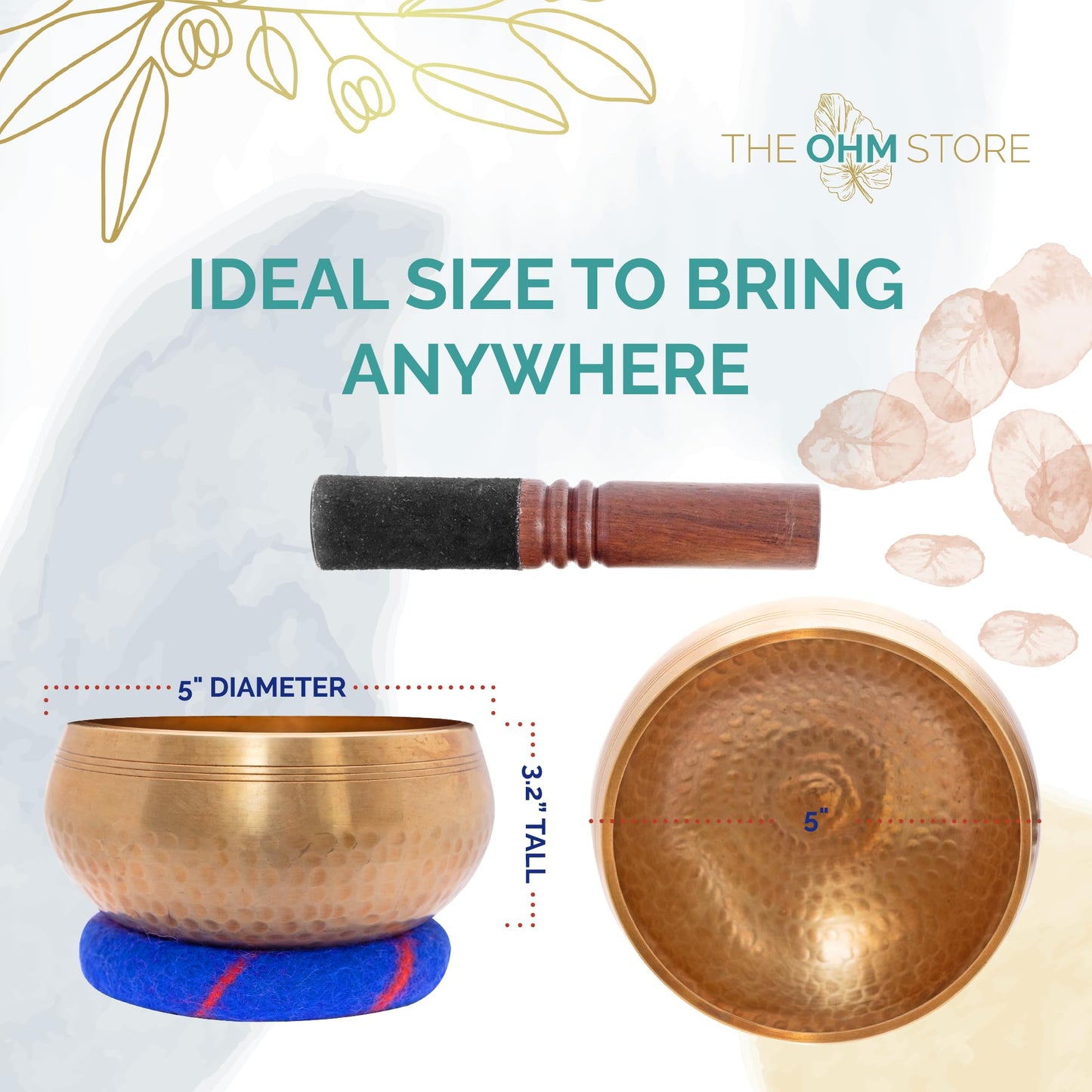 Ohm Store Tibetan Singing Bowl Set — Meditation Sound Bowl Handcrafted in Nepal for Yoga, Chakra Healing, Mindfulness, and Stress Relief — Unique Spiritual Gifts for Women and Men