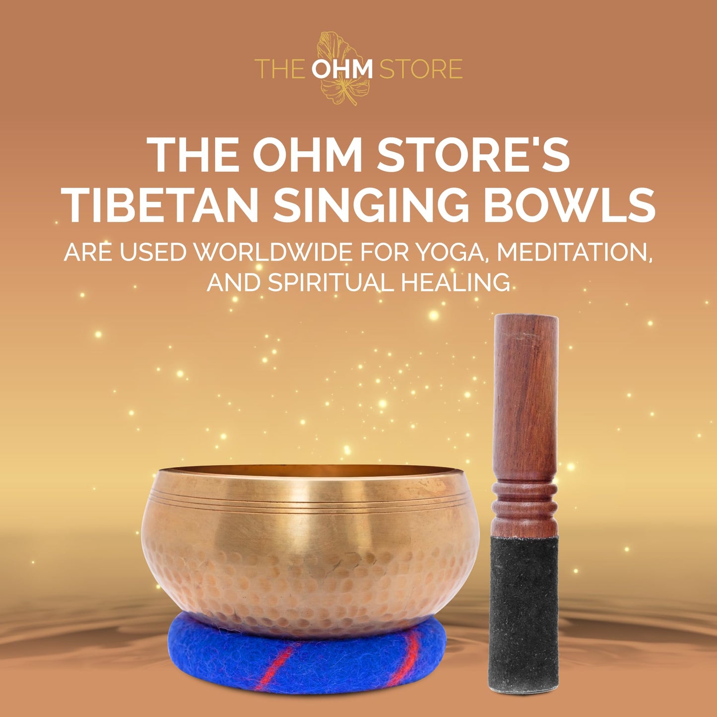 Ohm Store Tibetan Singing Bowl Set — Meditation Sound Bowl Handcrafted in Nepal for Yoga, Chakra Healing, Mindfulness, and Stress Relief — Unique Spiritual Gifts for Women and Men