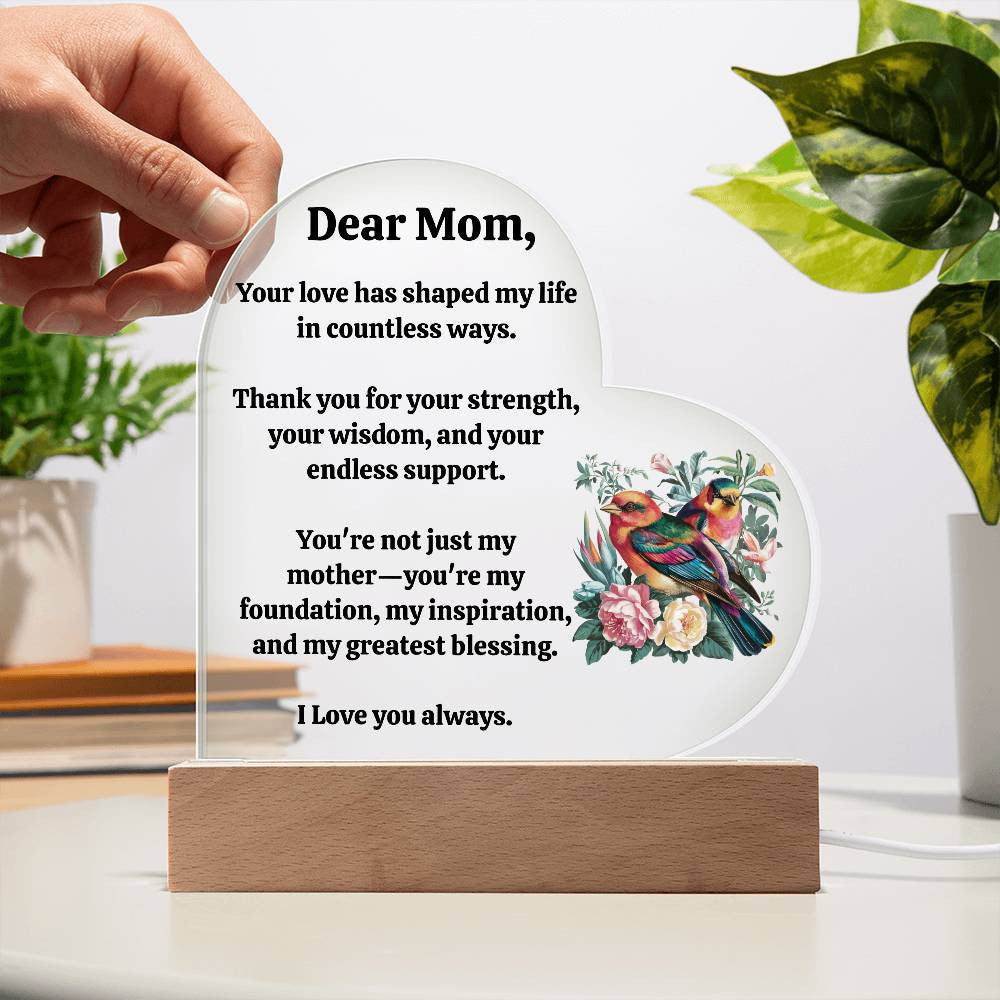Heart-Shaped Acrylic Mother's Day Keepsake, Acrylic Heart Plaque, Gift for Mom