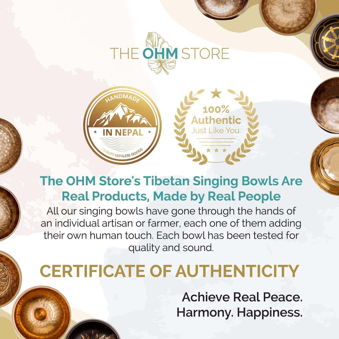 Ohm Store Tibetan Singing Bowl Set — Meditation Sound Bowl Handcrafted in Nepal for Yoga, Chakra Healing, Mindfulness, and Stress Relief — Unique Spiritual Gifts for Women and Men