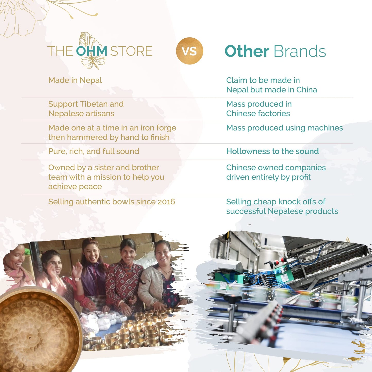 Ohm Store Tibetan Singing Bowl Set — Meditation Sound Bowl Handcrafted in Nepal for Yoga, Chakra Healing, Mindfulness, and Stress Relief — Unique Spiritual Gifts for Women and Men