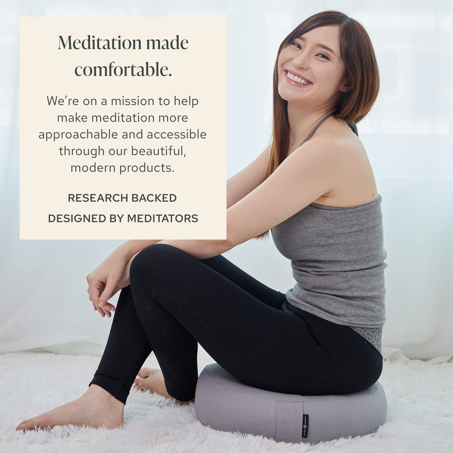 Mindful & Modern Large Meditation Cushion for Zafu Yoga - Meditation Pillow for Sitting on the Floor - Buckwheat Hull Filled Yoga Cushion with Removable, Washable 100% Cotton Cover and Carry Handle
