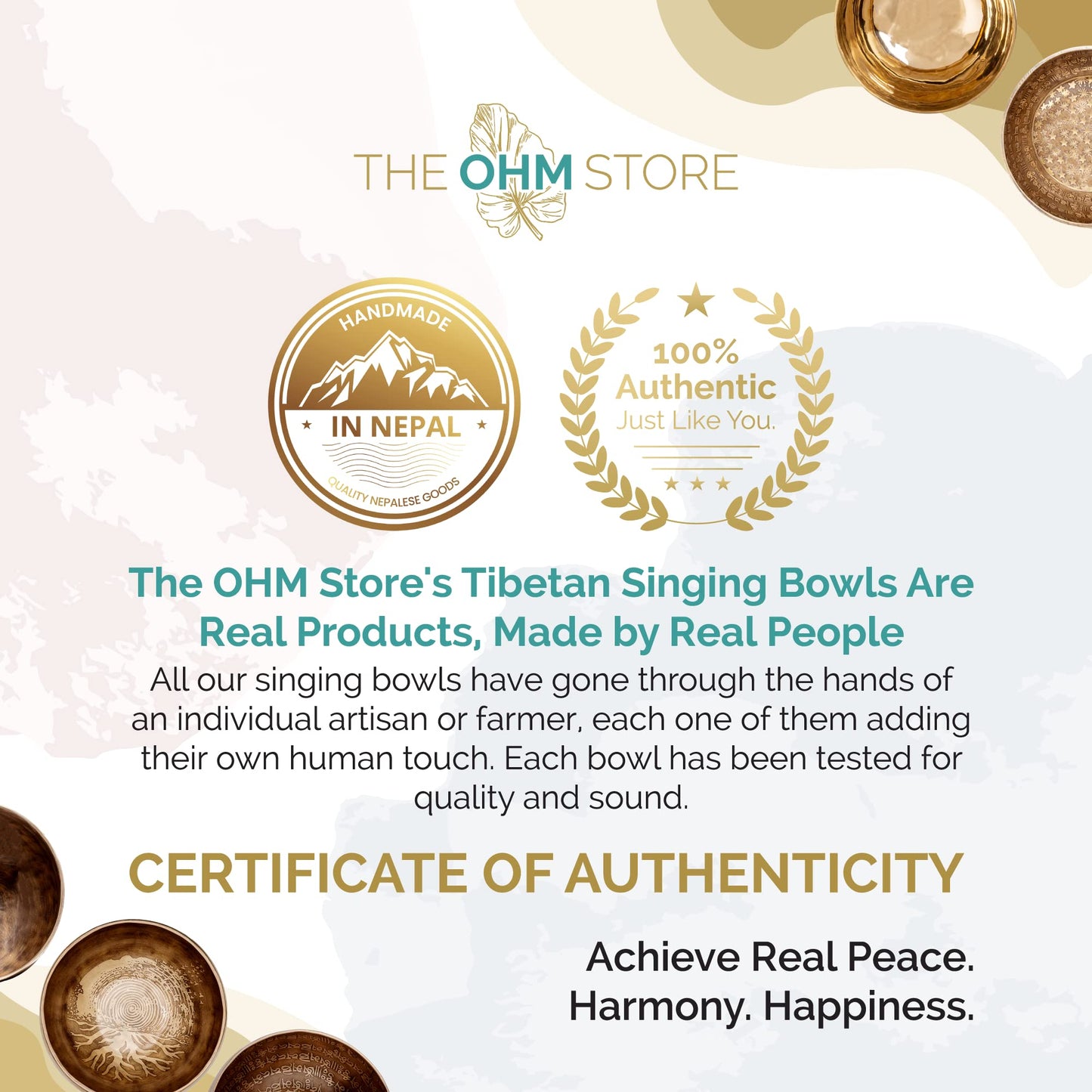 Ohm Store Tibetan Singing Bowl Set — Meditation Sound Bowl Handcrafted in Nepal for Yoga, Chakra Healing, Mindfulness, and Stress Relief — Unique Spiritual Gifts for Women and Men