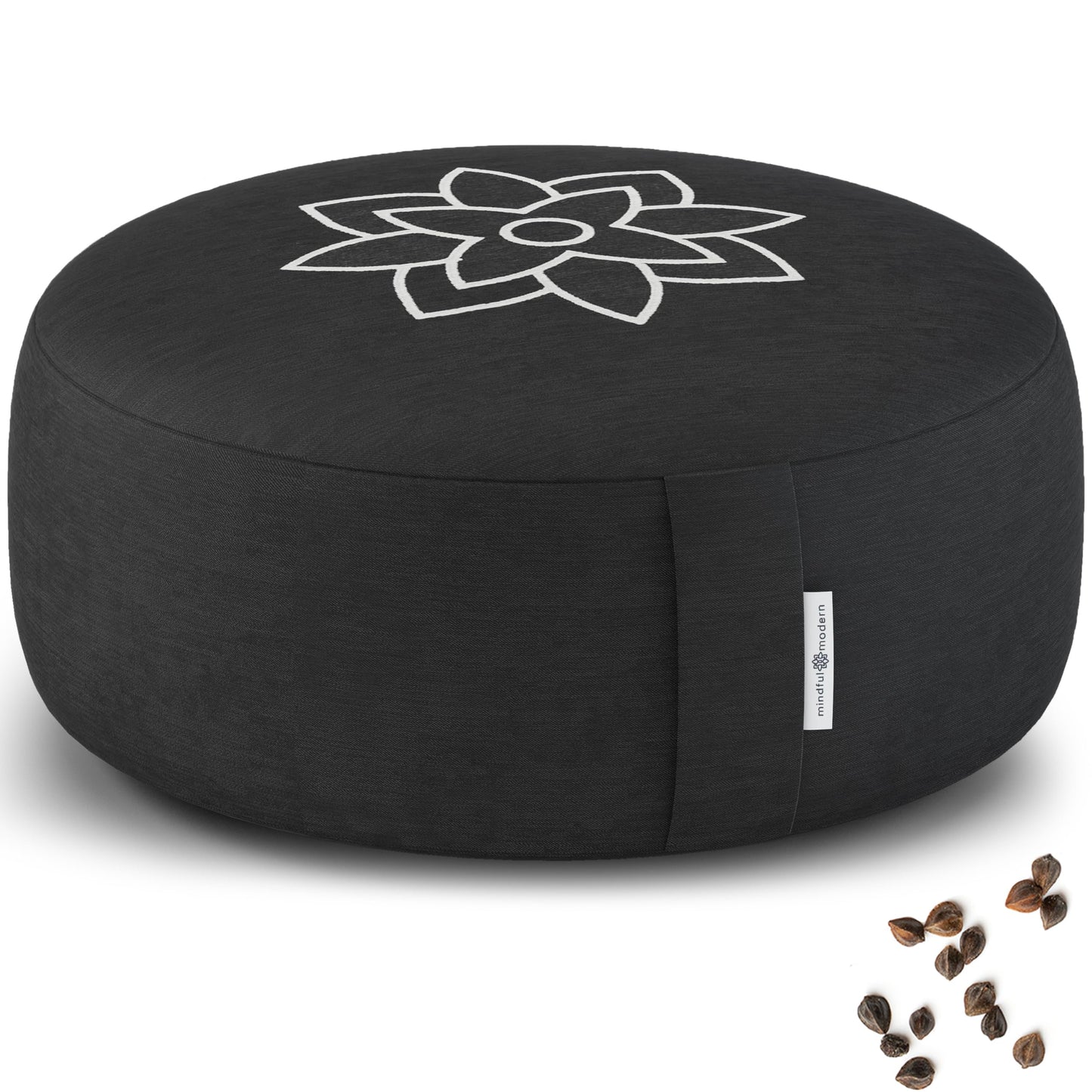 Mindful & Modern Large Meditation Cushion for Zafu Yoga - Meditation Pillow for Sitting on the Floor - Buckwheat Hull Filled Yoga Cushion with Removable, Washable 100% Cotton Cover and Carry Handle
