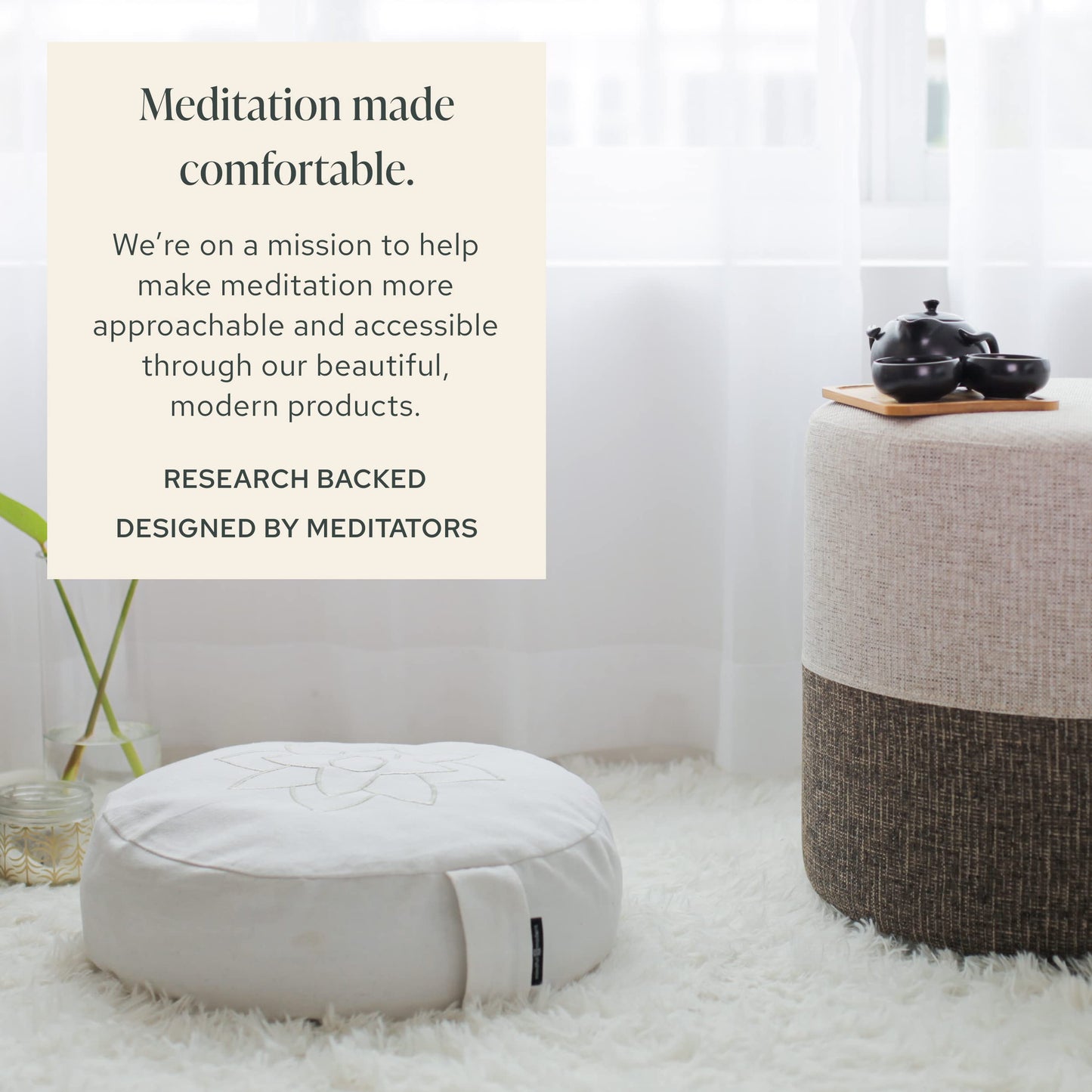 Mindful & Modern Large Meditation Cushion for Zafu Yoga - Meditation Pillow for Sitting on the Floor - Buckwheat Hull Filled Yoga Cushion with Removable, Washable 100% Cotton Cover and Carry Handle