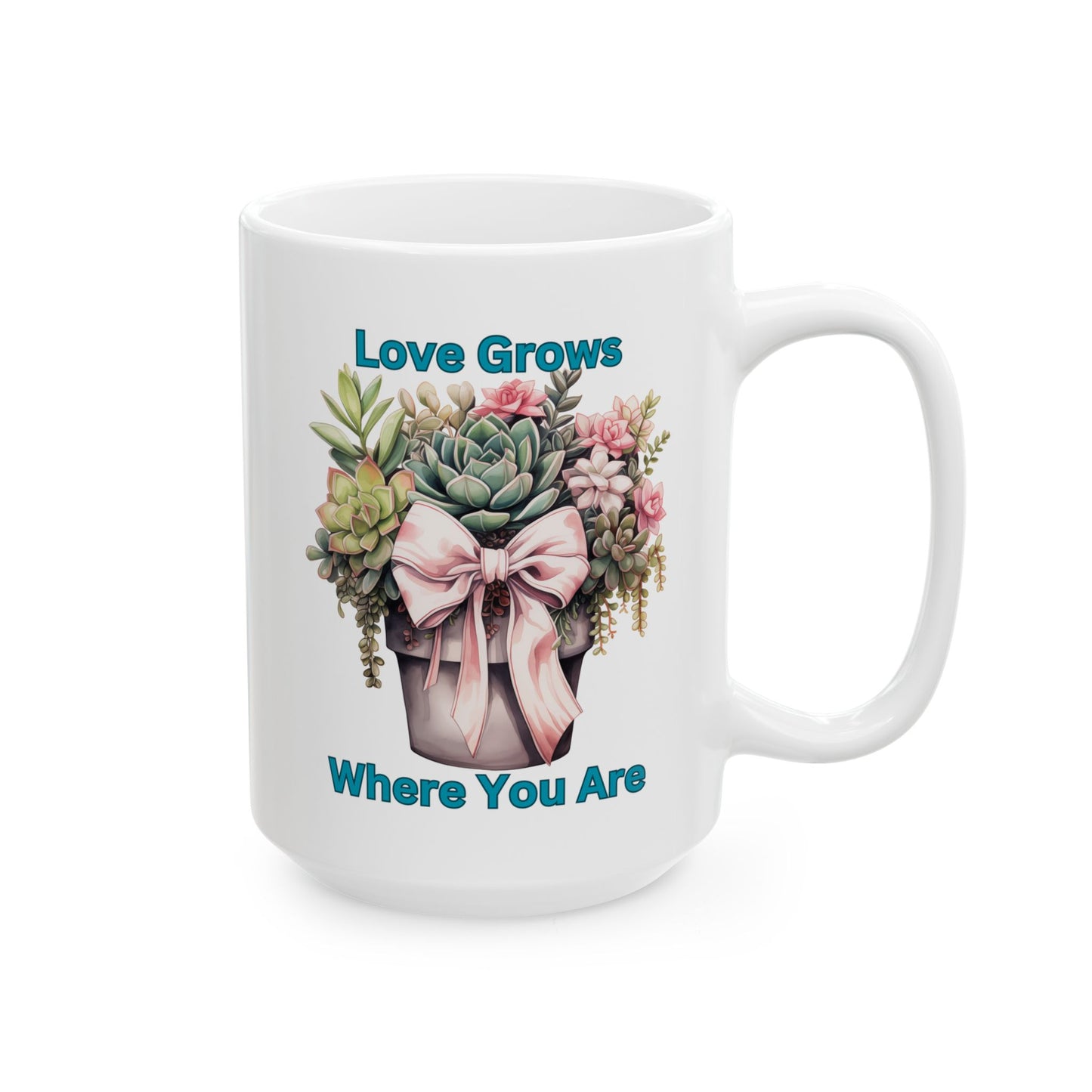 Love Grows Ceramic Mug | Cute Gift, 11oz - 15oz Sizes, Handcrafted Pottery Coffee Cup, Home & Kitchen Decor, Unique Art Mug