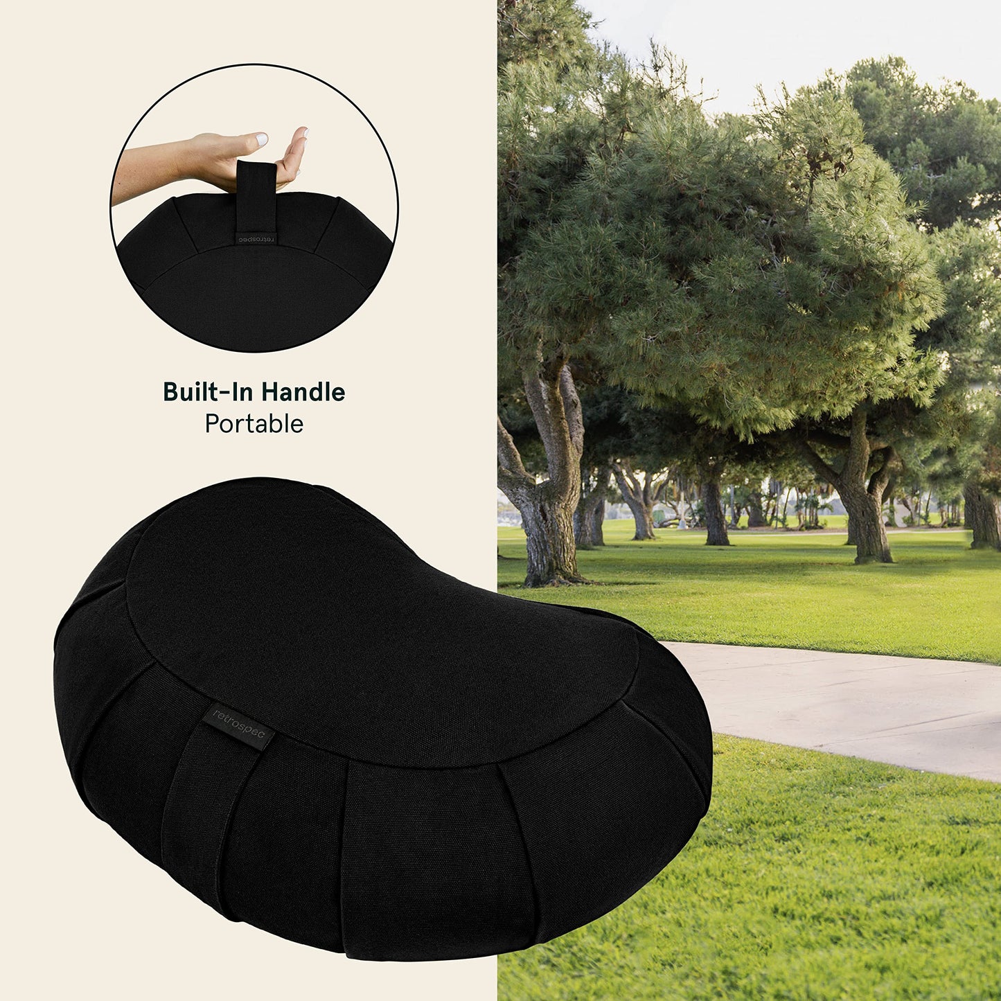 Retrospec Sedona Zafu Meditation Cushion Filled w/Buckwheat Hulls - Yoga Pillow for Meditation Practices - Machine Washable 100% Cotton Cover & Durable Carry Handle; Crescent, Basil