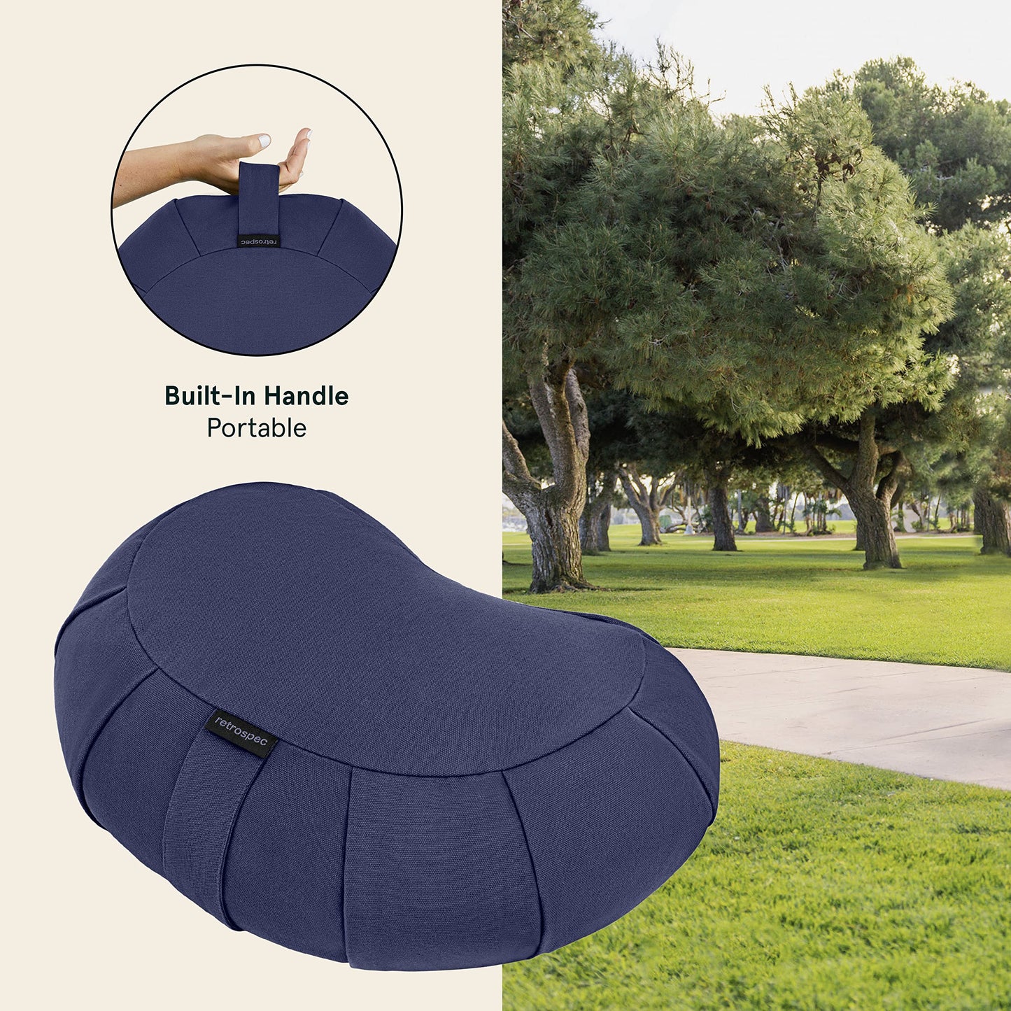 Retrospec Sedona Zafu Meditation Cushion Filled w/Buckwheat Hulls - Yoga Pillow for Meditation Practices - Machine Washable 100% Cotton Cover & Durable Carry Handle; Crescent, Basil
