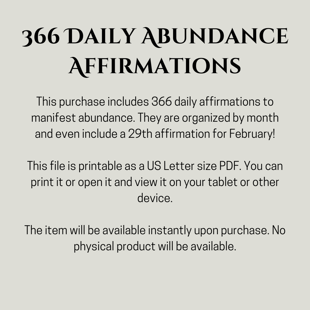 366 Sacred Abundance Affirmations | Daily Wealth Mindset Activation | Manifest Prosperity, Success & Financial Freedom (Digital Download)