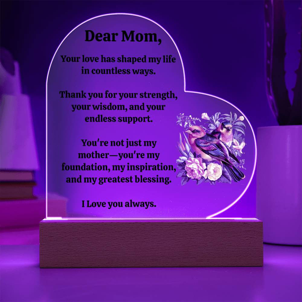 Heart-Shaped Acrylic Mother's Day Keepsake, Acrylic Heart Plaque, Gift for Mom