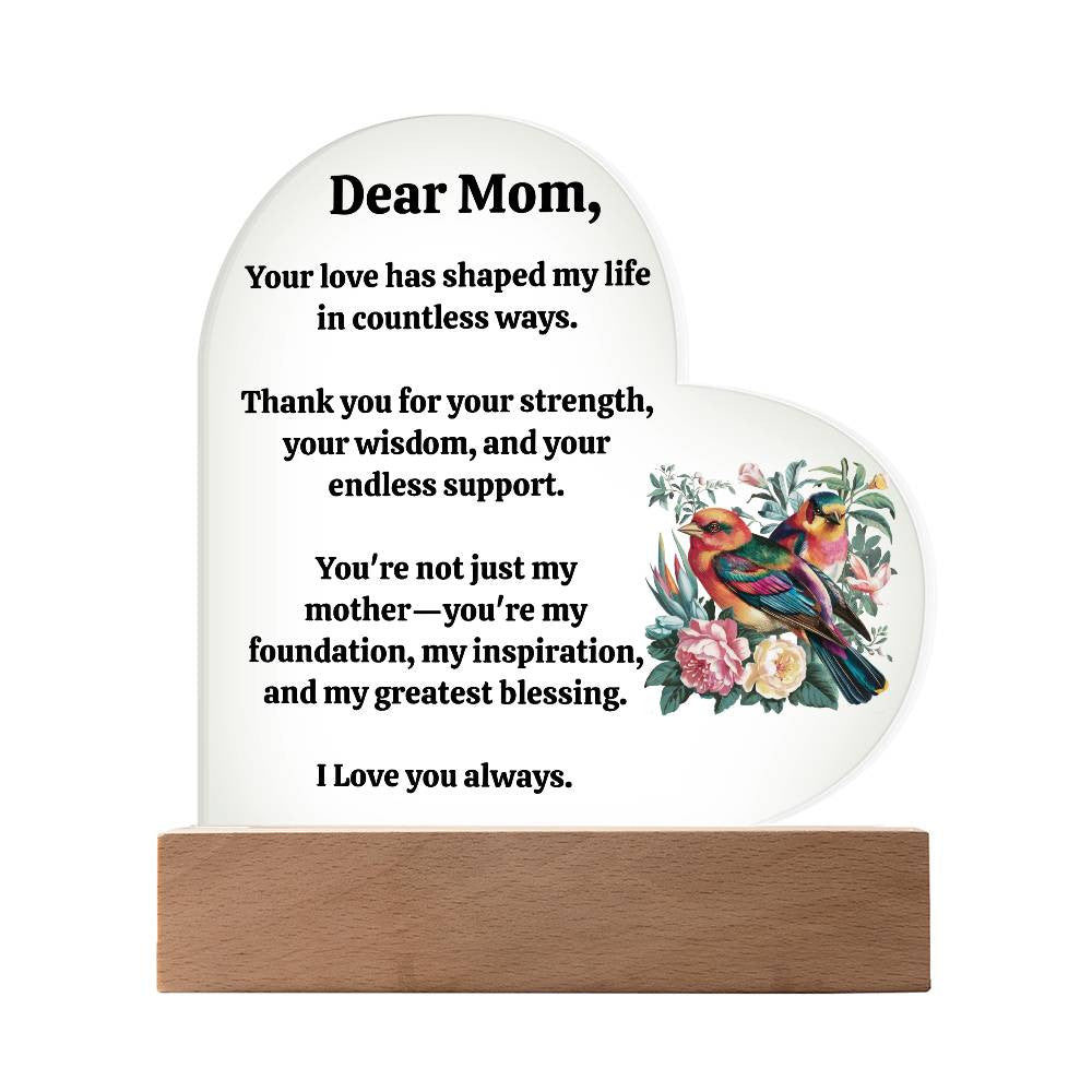 Heart-Shaped Acrylic Mother's Day Keepsake, Acrylic Heart Plaque, Gift for Mom