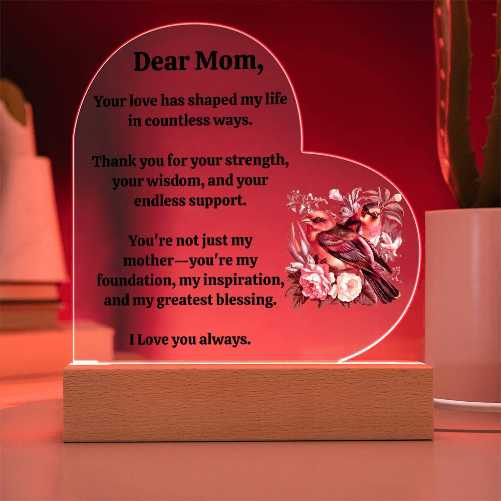 Heart-Shaped Acrylic Mother's Day Keepsake, Acrylic Heart Plaque, Gift for Mom