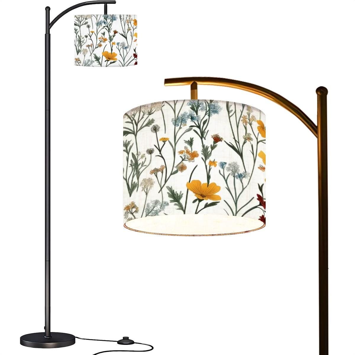 Colorful Chinoiserie Arc Floor Lamp | Wildflower Design & Home Decor Accent - Unique Modern Lighting Statement Piece