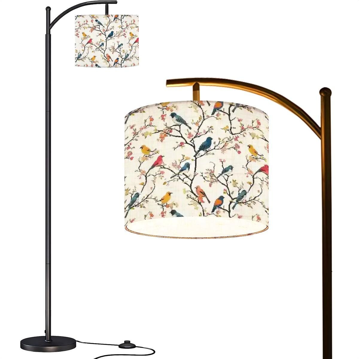 Vintage Birds Arc Floor Lamp with Unique Design, Soft Lighting for Living Room, Bedroom, Home Decor
