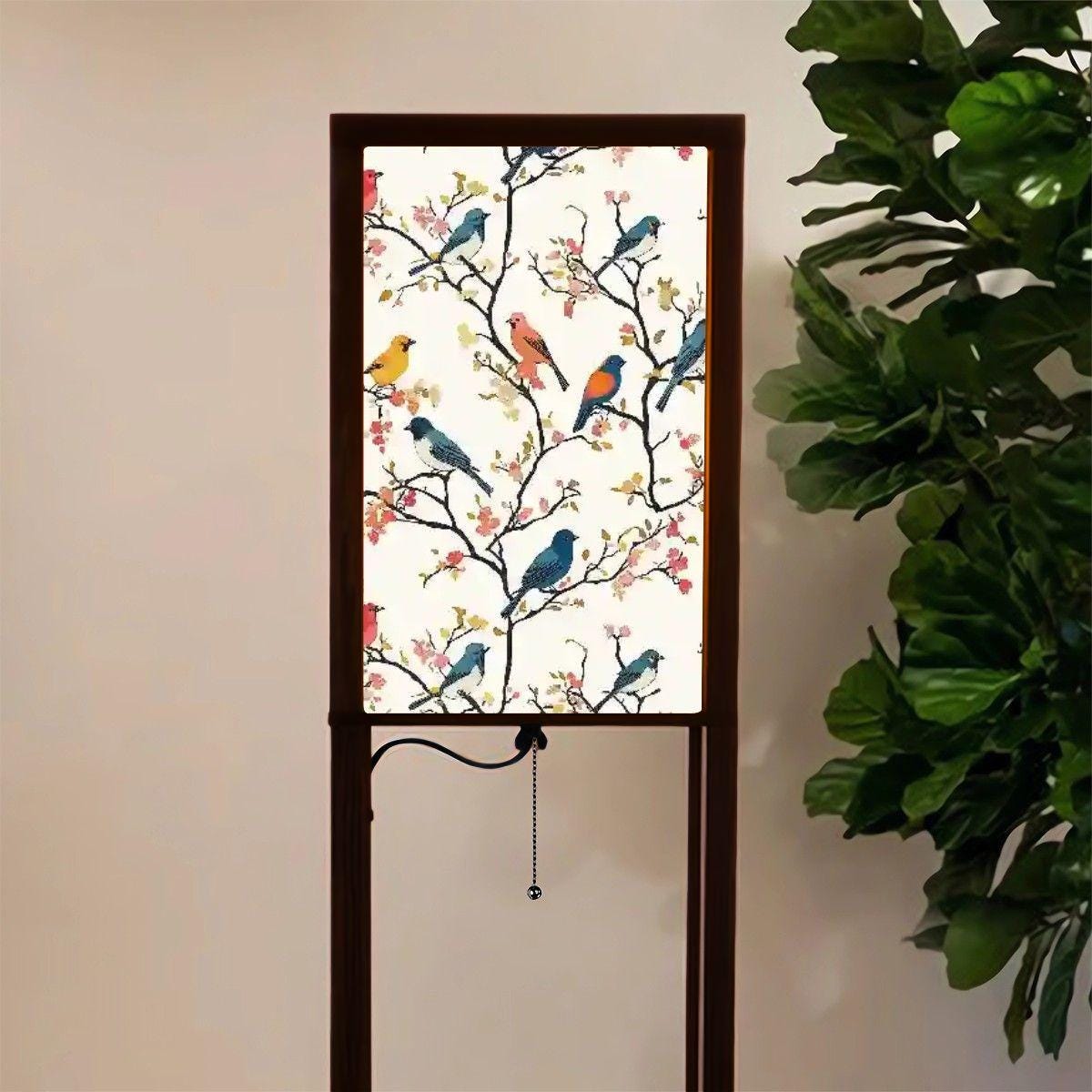 Vintage Birds Floor Lamp with Shelves - Unique Home Décor, Functional Lighting & Display, Retro Style Accent Furniture