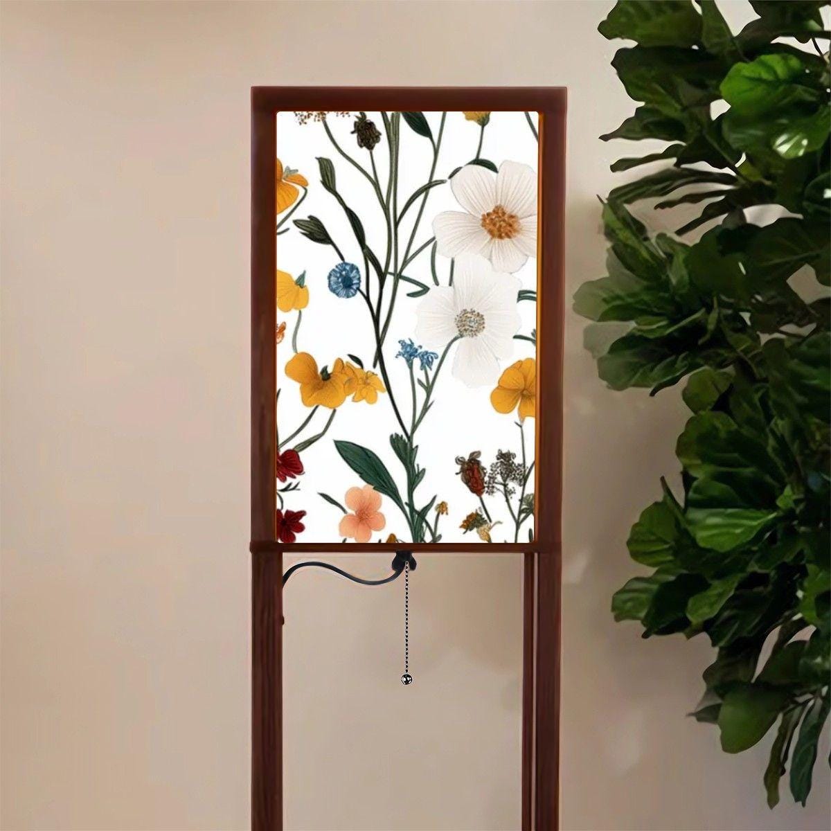 Colorful Chinoiserie Floor Lamp & Shelves - Unique Wildflower Design, Boho Home Decor, Accent Lighting for Living Room