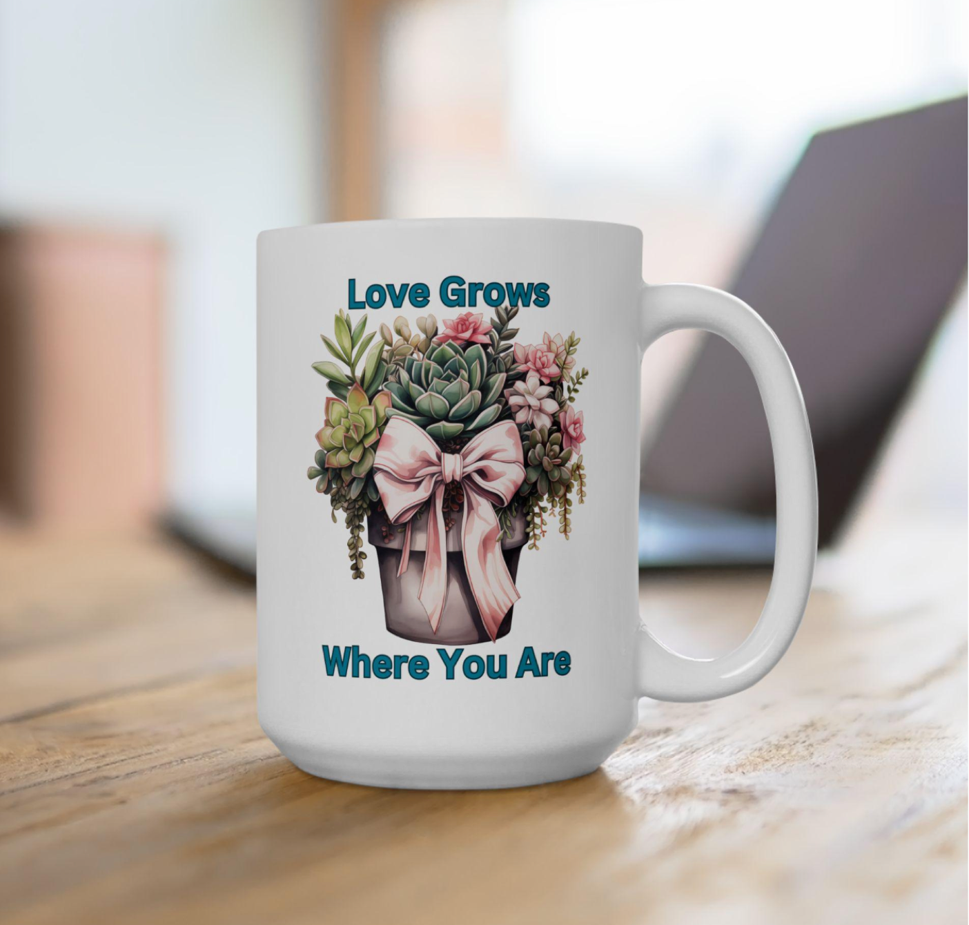 Love Grows Ceramic Mug | Cute Gift, 11oz - 15oz Sizes, Handcrafted Pottery Coffee Cup, Home & Kitchen Decor, Unique Art Mug