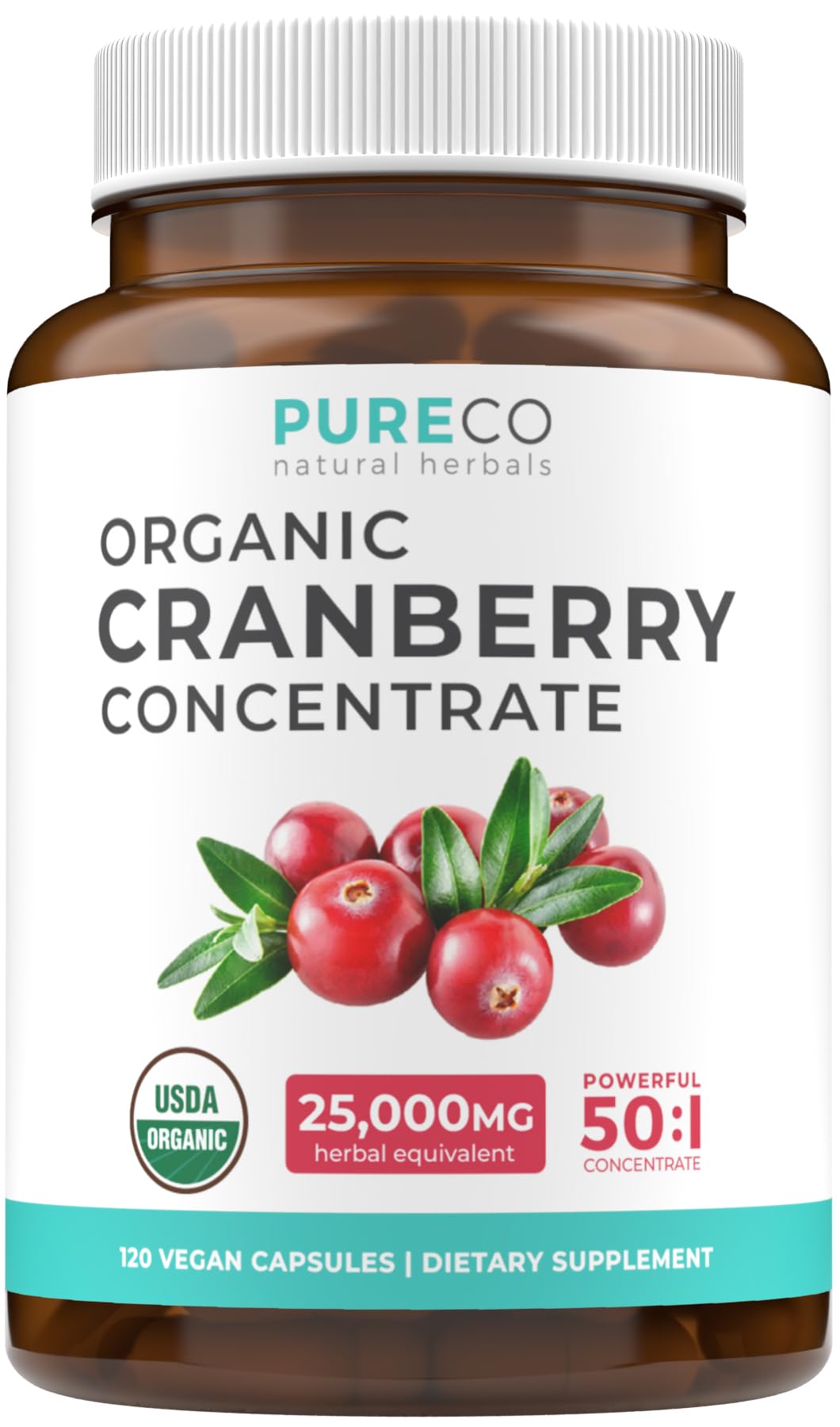 Organic Cranberry Pills - 50:1 Concentrate Equals 25,000mg of Fresh Cranberries (Vegan) for Urinary Tract Health & Kidney Cleanse - Cranberry Pills for Women - UTI Support Supplement - 60 Capsules