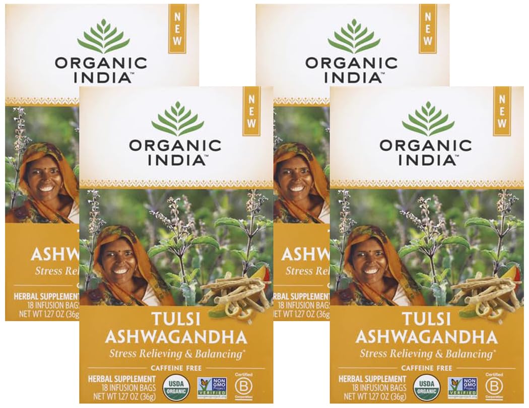 ORGANIC INDIA Original Tulsi Tea - Herbal Tea, Holy Basil and African Basil Calming and Stress Relief Tea, Immune Support, USDA Certified Organic, Non-GMO, Caffeine-Free - 18 Infusion Bags, 2 Pack