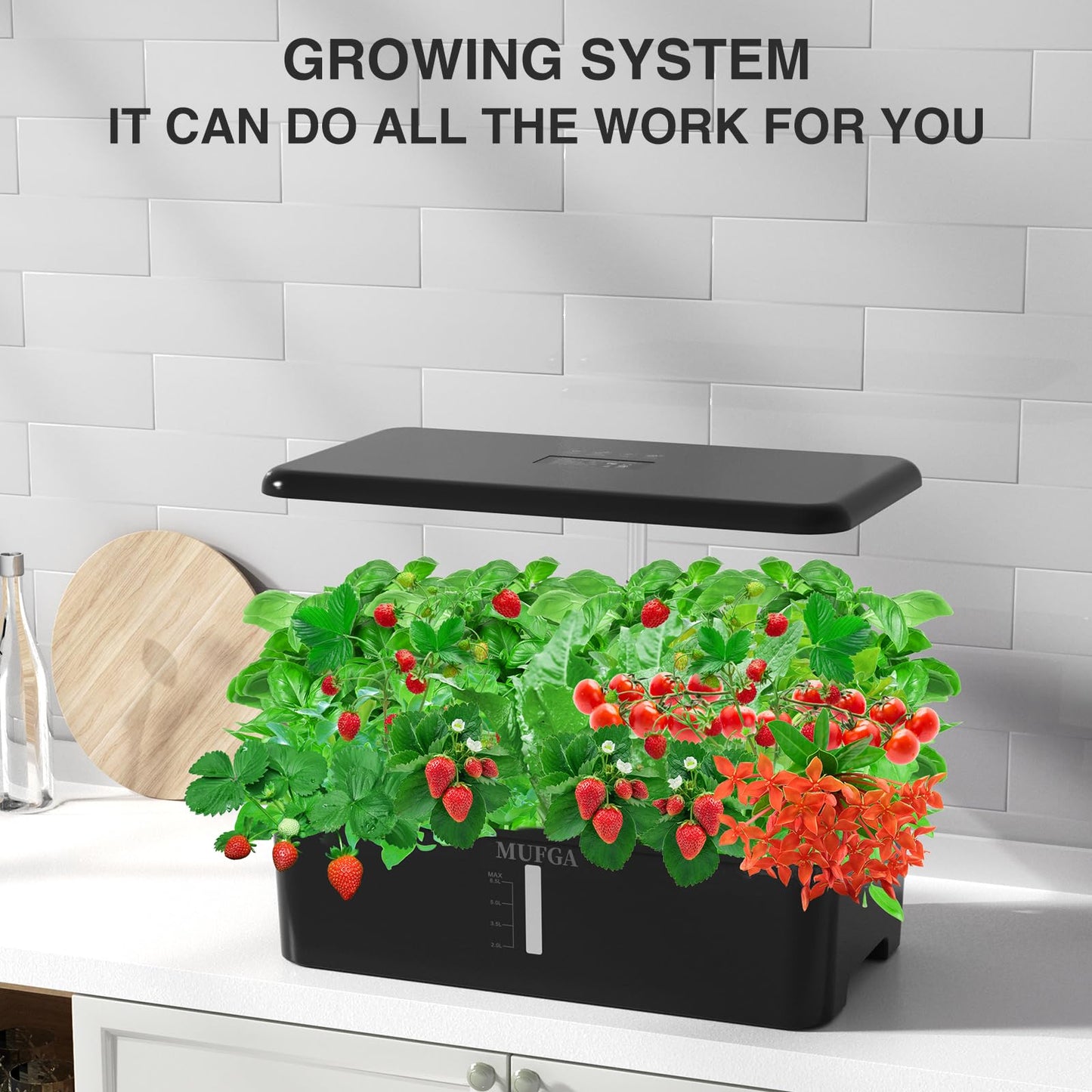 Hydroponics Growing System Herb Garden - MUFGA 18 Pods Indoor Gardening System with LED Grow Light, Plants Germination Kit(No Seeds) with Pump System, Adjustable Height Up to 17.7" for Home, Black