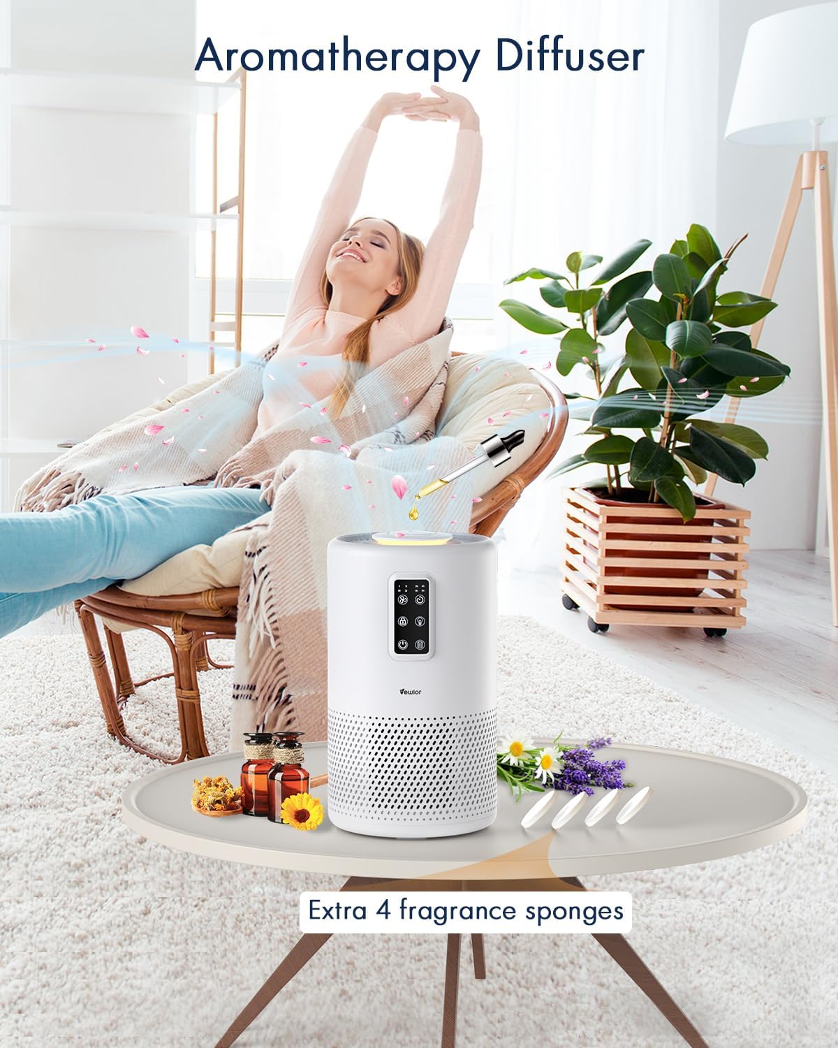 Air Purifiers for Home Large Room up to 1400ft², VEWIOR H13 True HEPA Air Purifier for Bedroom with night light, Fragrance Sponge, Sleep Mode, Timer, Lock, Air Cleaner for Wildfire Smoke Odor Dander